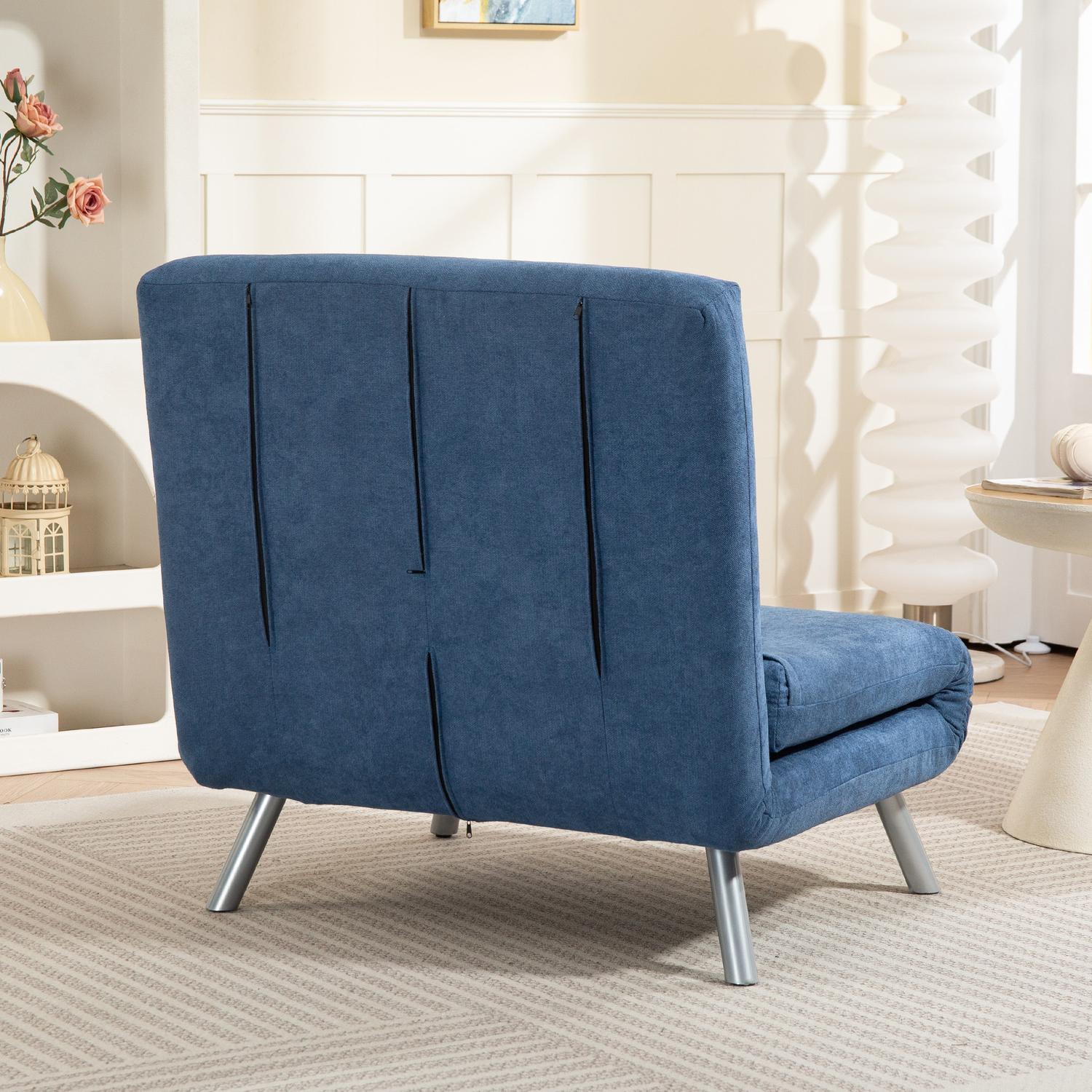 Klädd fåtölj med sängfunktion, 2-i-1 design, sovfåtölj, gästsäng, tygöverdrag, med dyna, blå