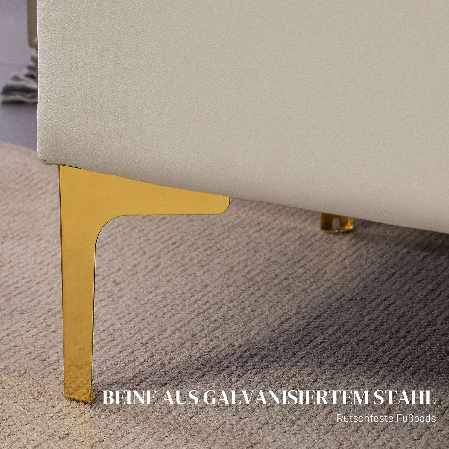 Klädd sammetsbänk med metallben, 120cm – Beige