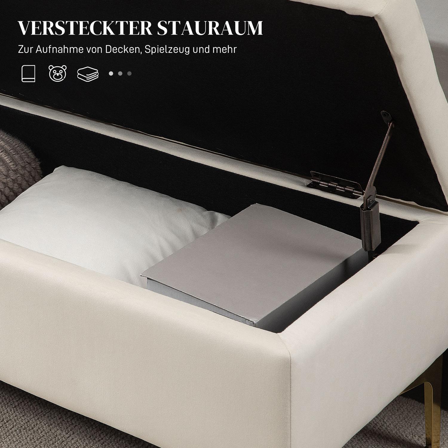 Klädd sammetsbänk med metallben, 120cm – Beige