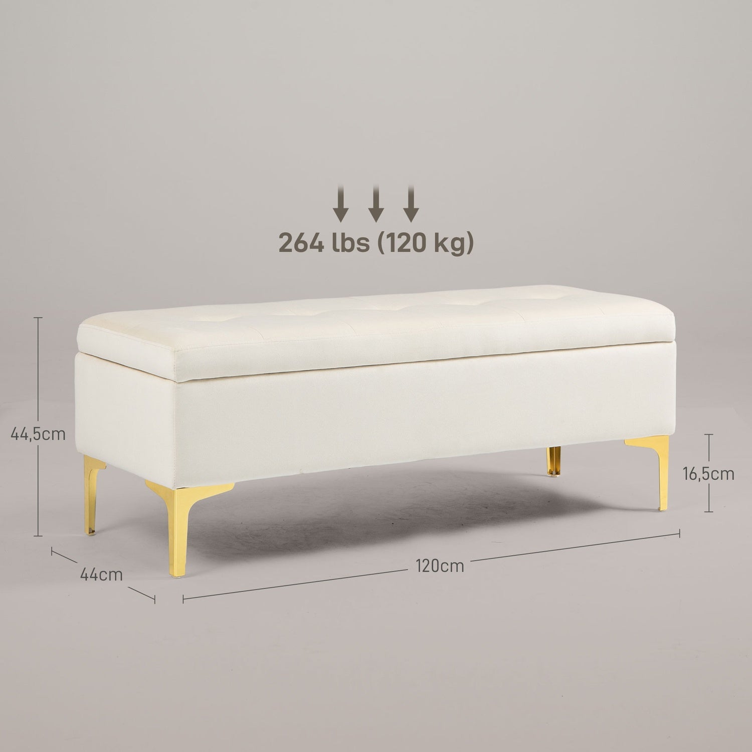 Klädd sammetsbänk med metallben, 120cm – Beige