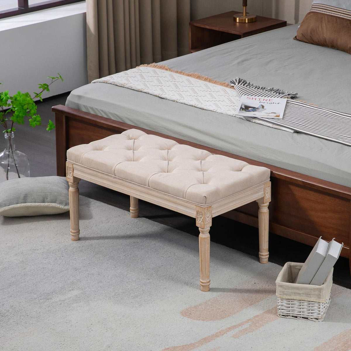 Trukket vintagebenk, linbeige, 120 kg kapasitet