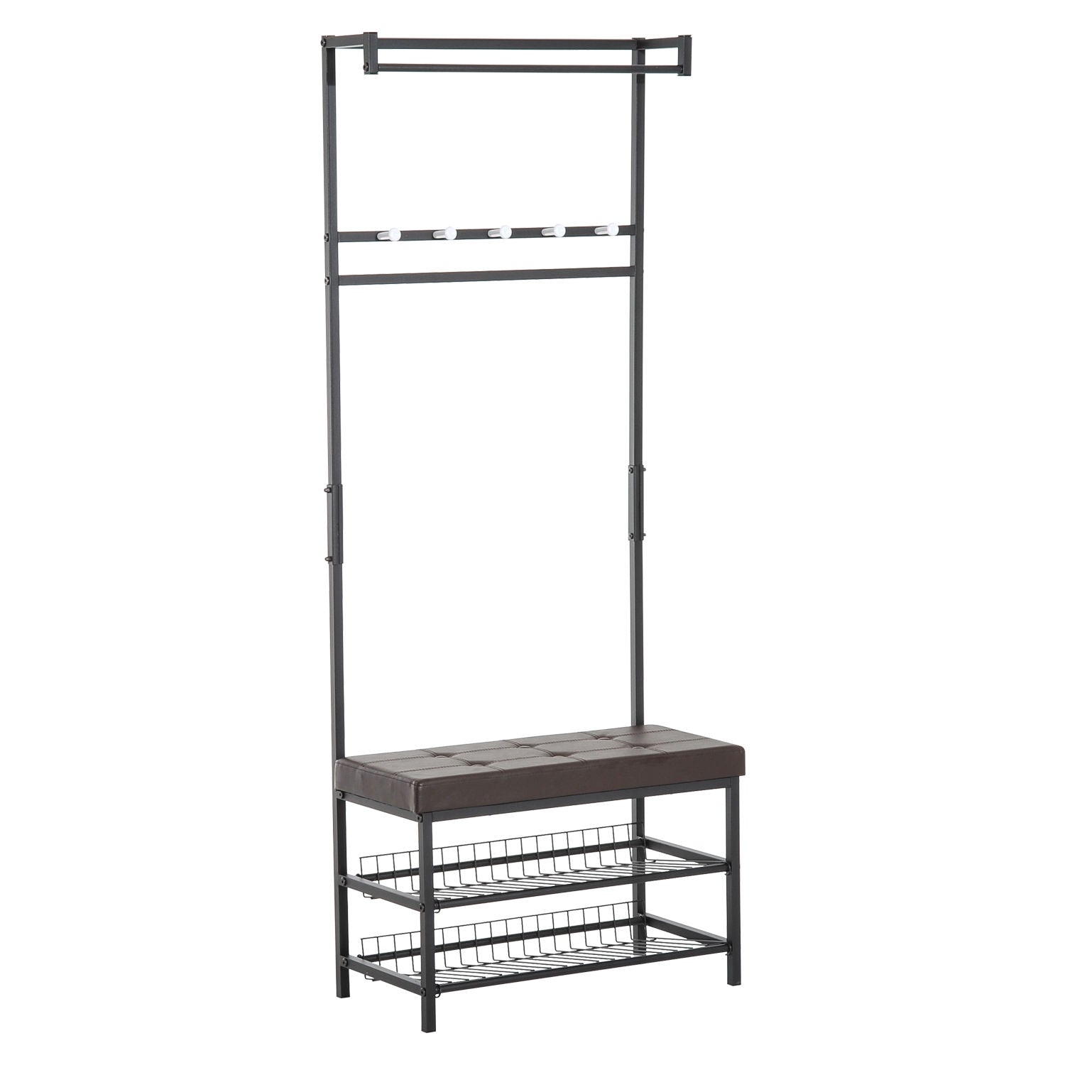 Coat Rack Bänk Combo med metallram och förvaringshyllor