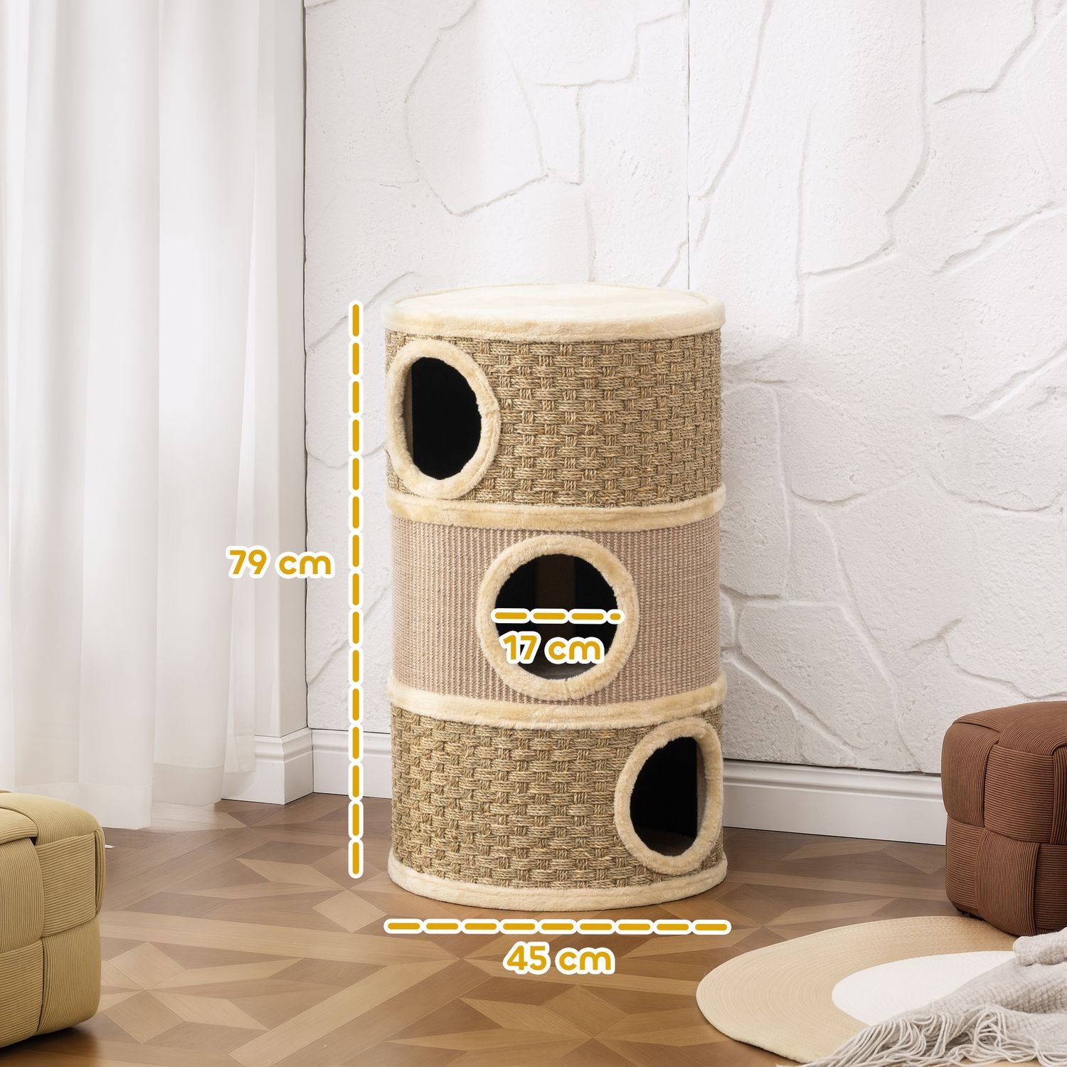 Klöstorn i sisal med 3 nivåer, 79 cm