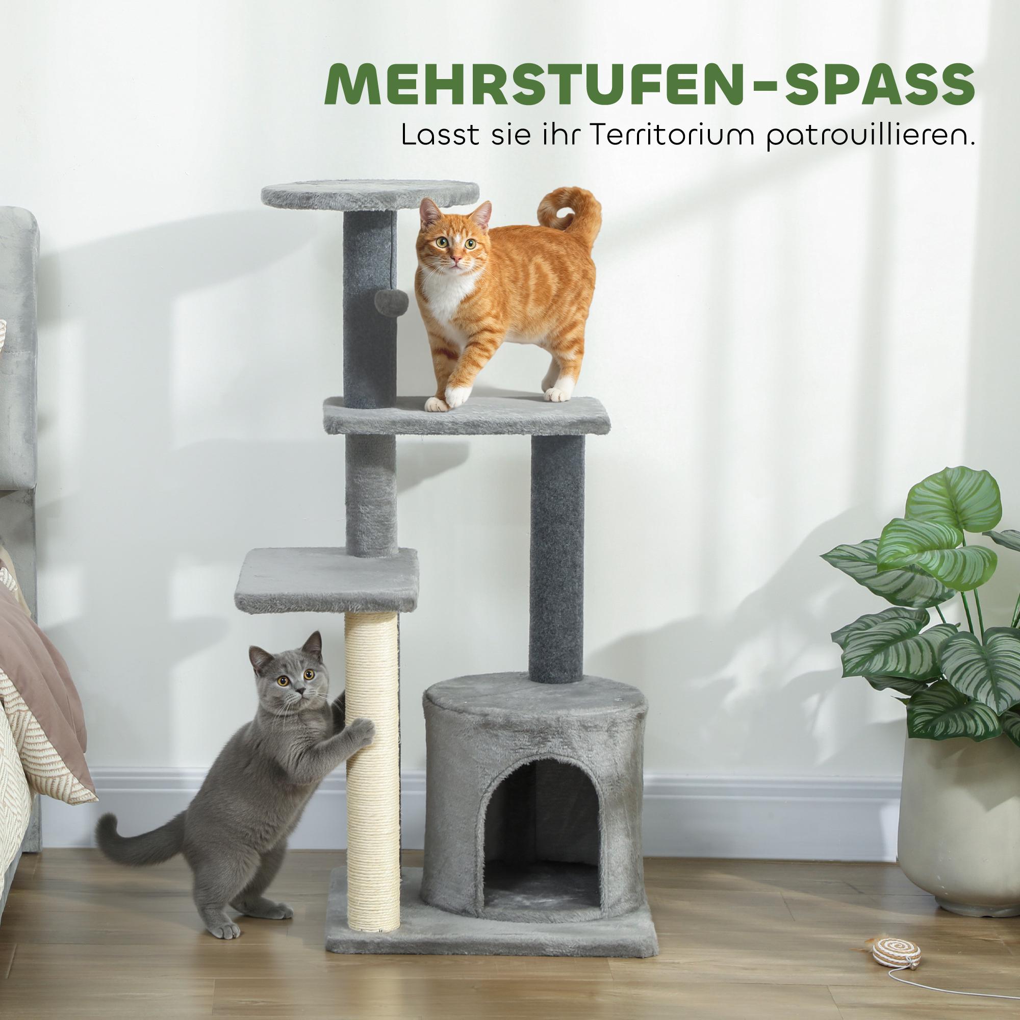 Klösträd 103 cm med plattformar och sisalstolpar, grått