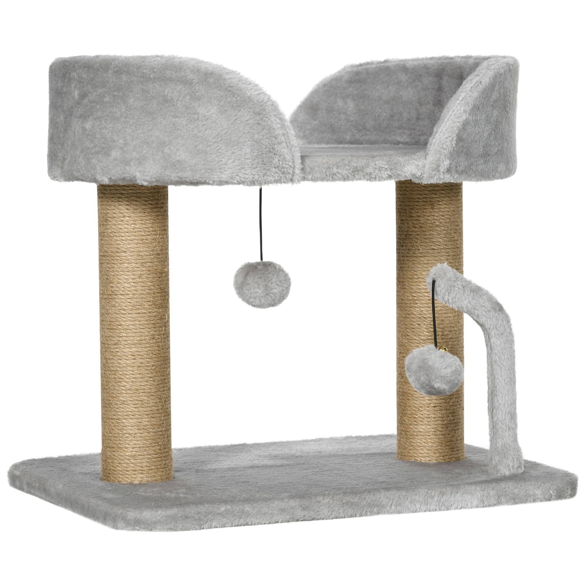 Klösträd 42 cm, klösträd i jute, plattform, grått
