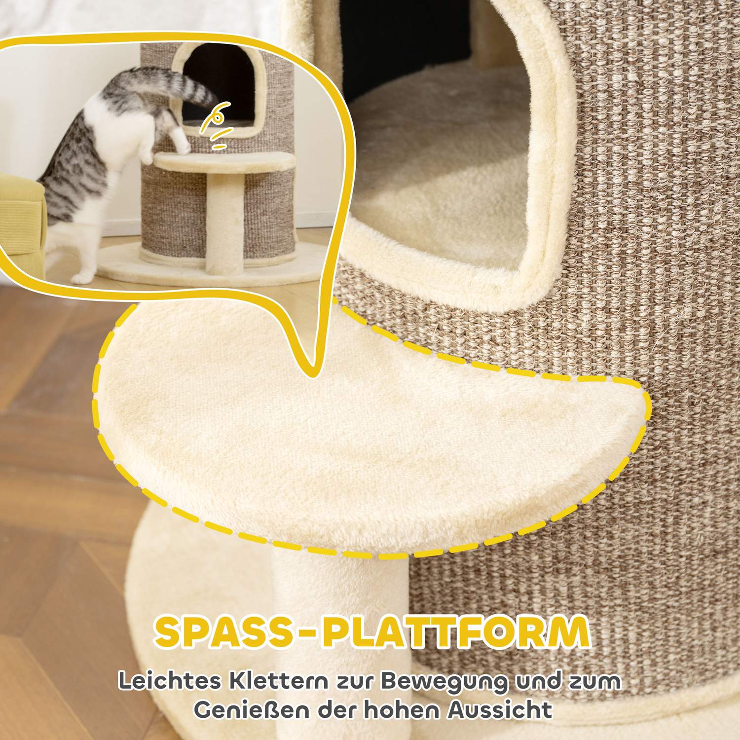 Klösträd med 2 nivåer, hoppplattform, beige