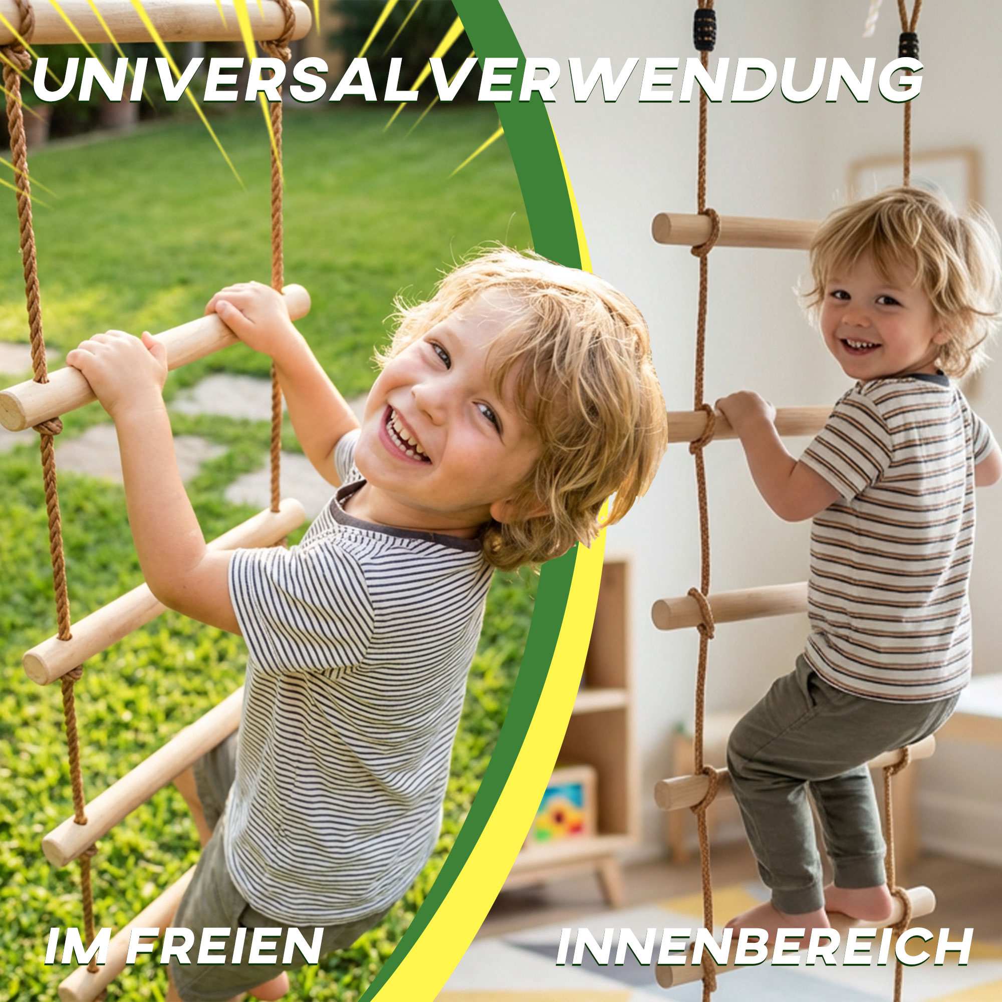 Klätterrepset för barn, 5 trästeg, 1,8 m rep