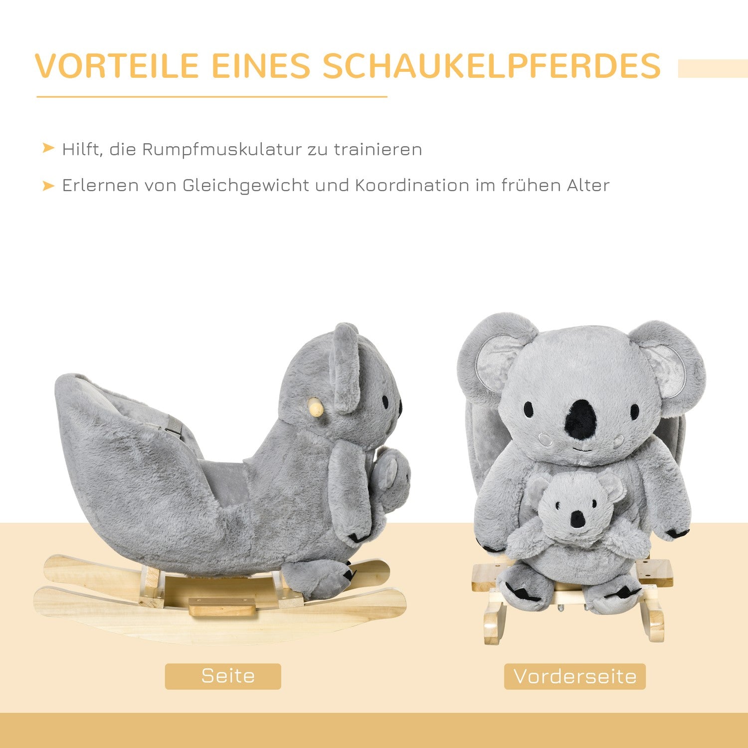 Koala gungleksak för småbarn, grå plysch och trä