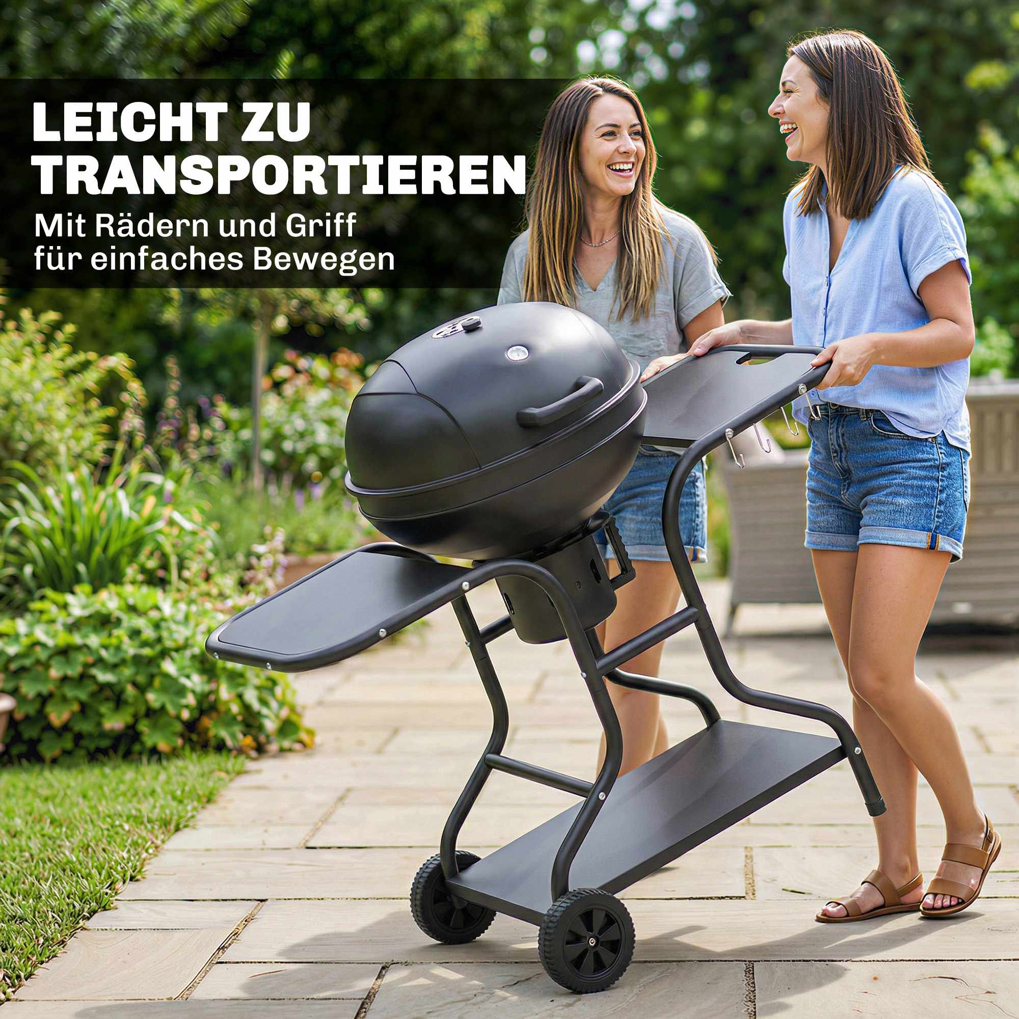 Kolgrill, 54 cm, med sidobord