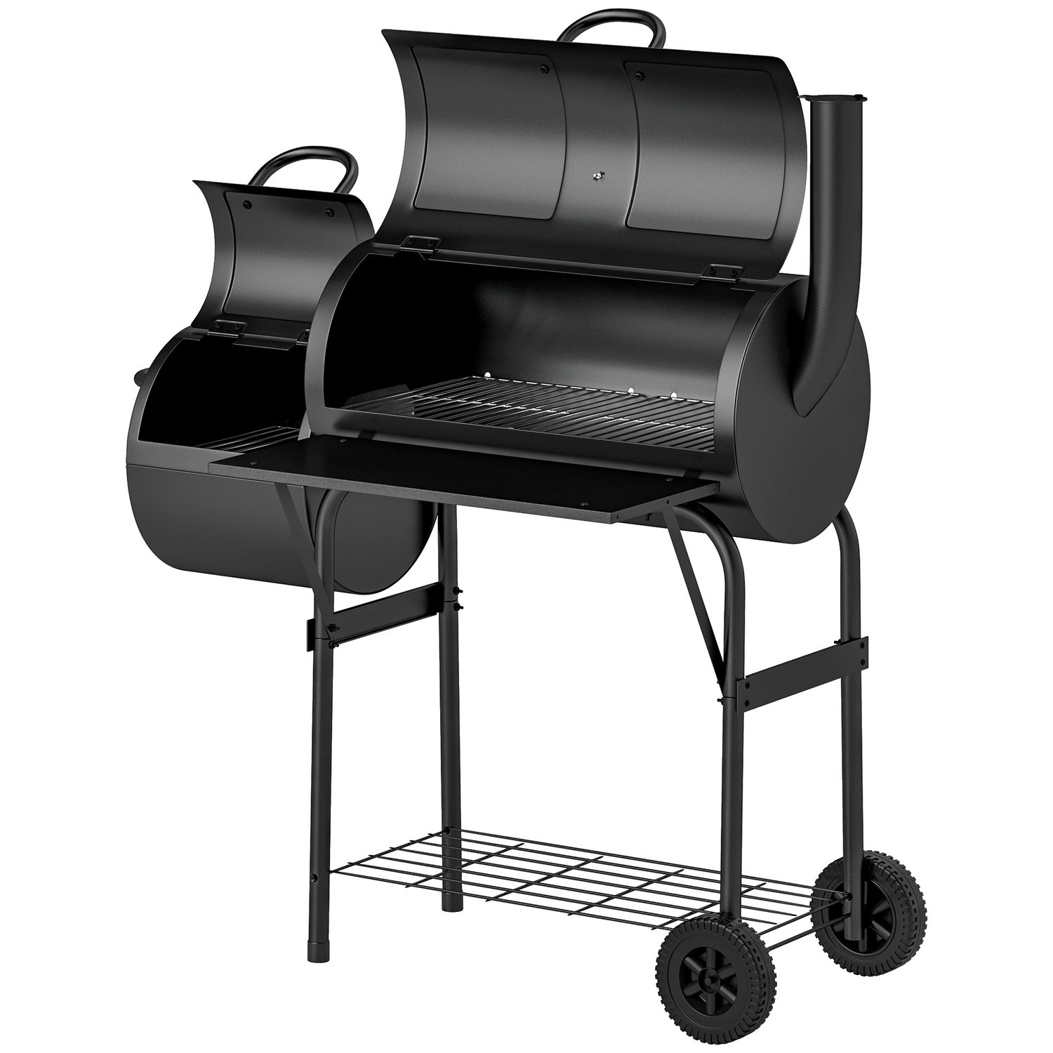 Steel BBQ kolgrill med termometer och hjul, 109x60x120 cm