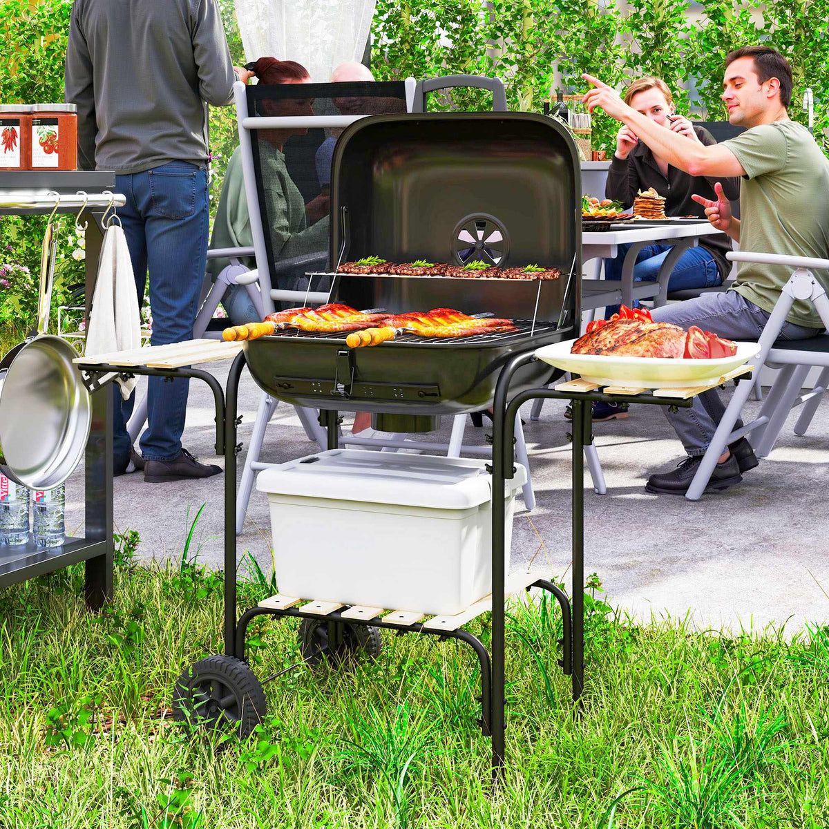 Kullgrill med låsbart lokk, stålramme, 1840 cm² grillflate