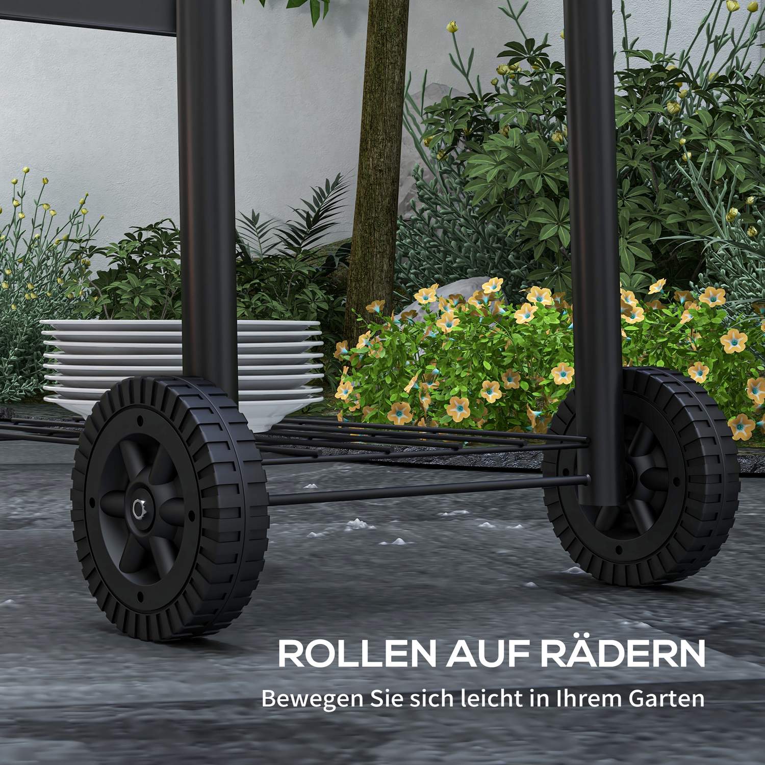 Kolgrillvagn, rostfritt stål, lock och hjul