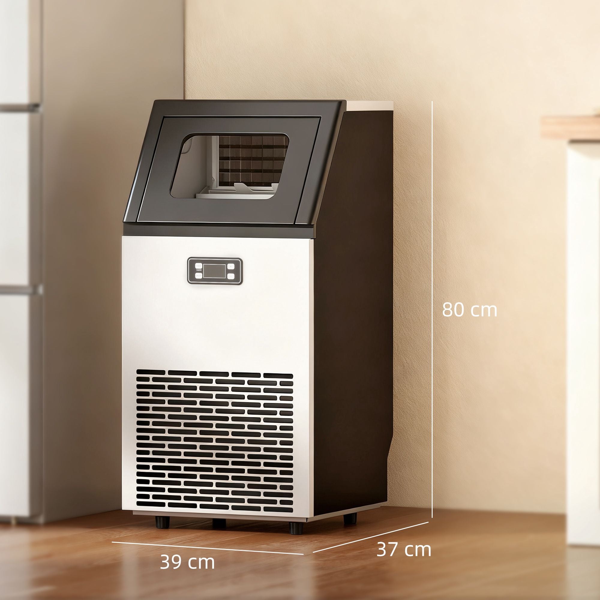 Kommersiell ismaskin, 45 kg/dag, rostfritt stål, LCD-skärm