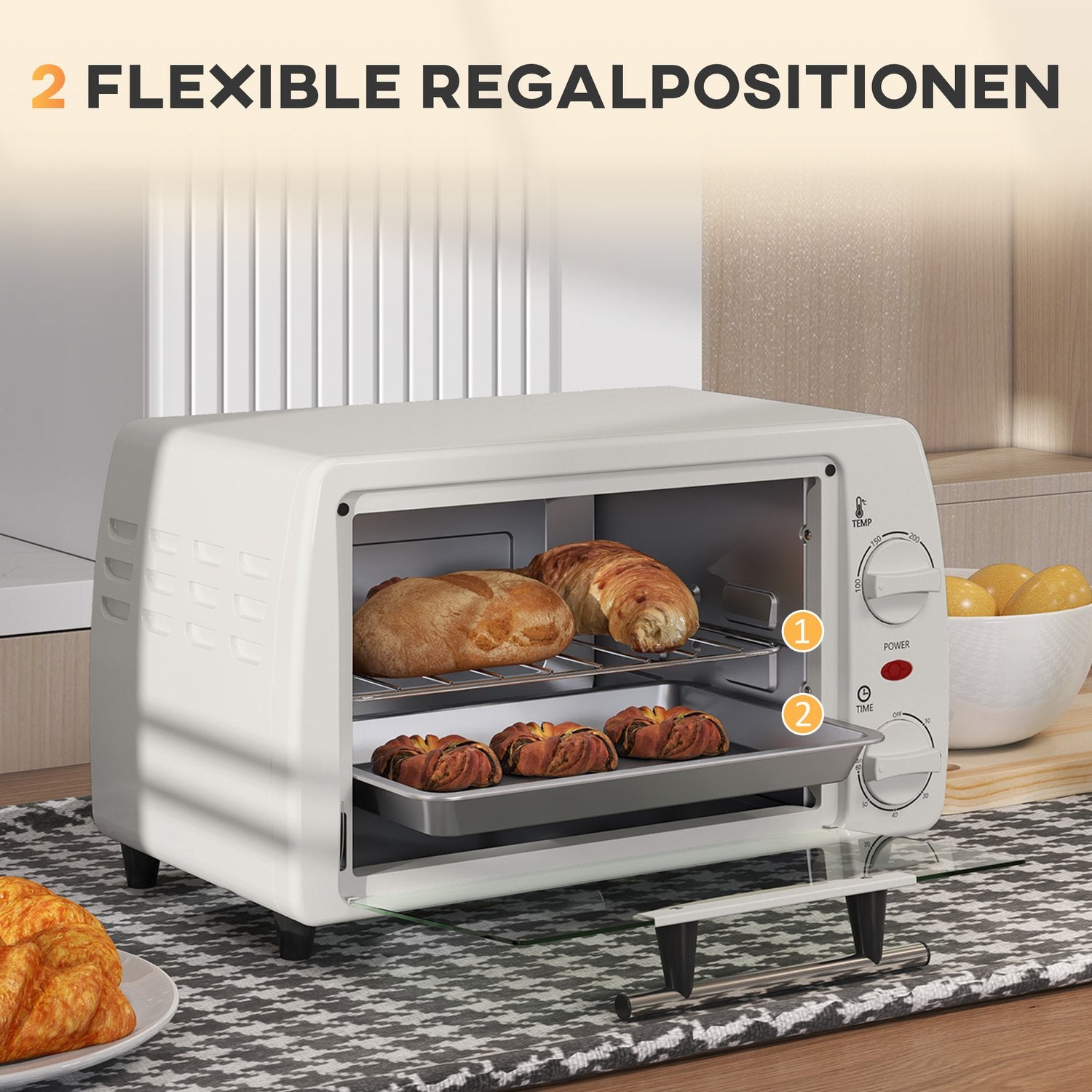 Kompakt 10L elektrisk ugn, 750W, 230°C, timer, grädde