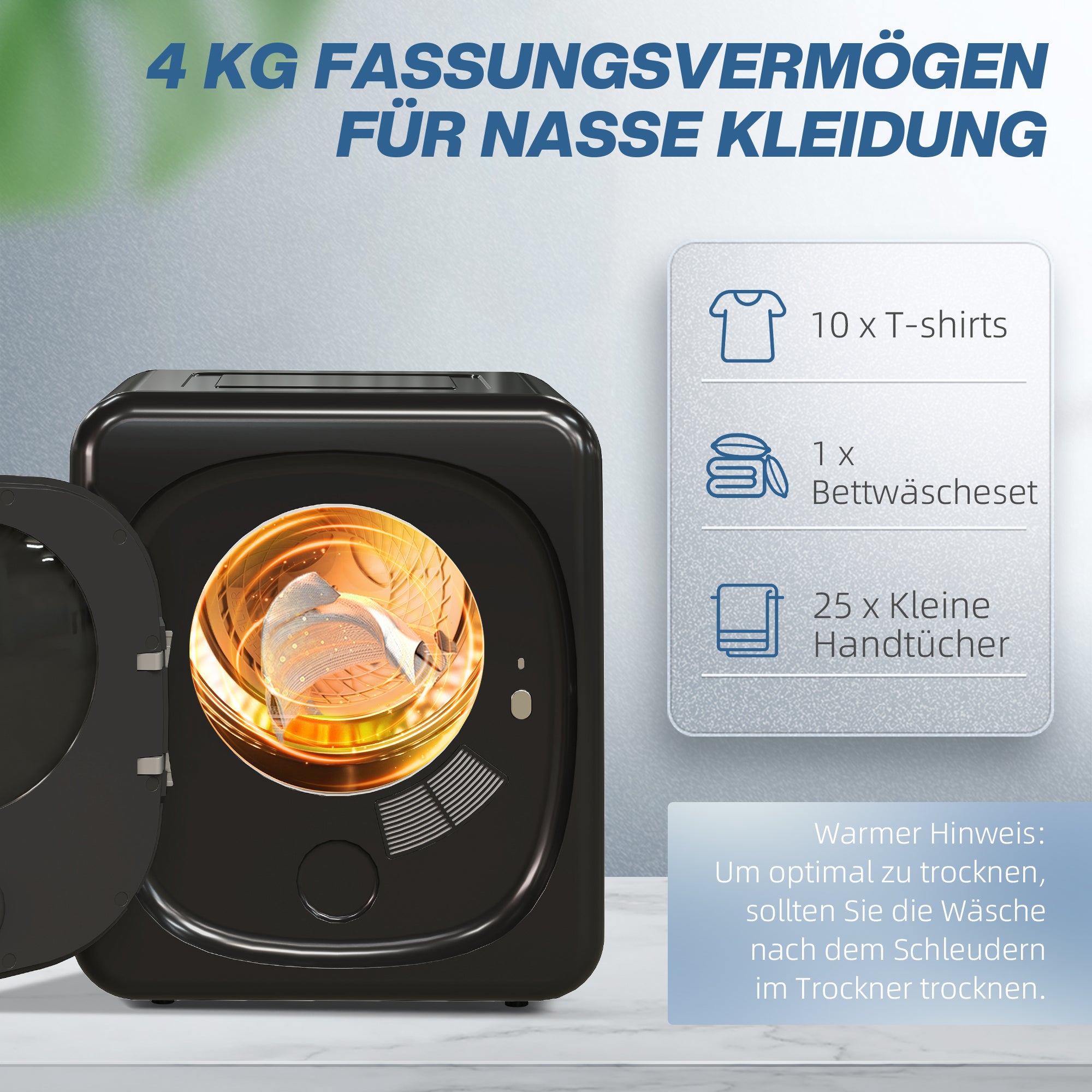 Kompakt 4 kg ventiltork med UV-sterilisering, svart