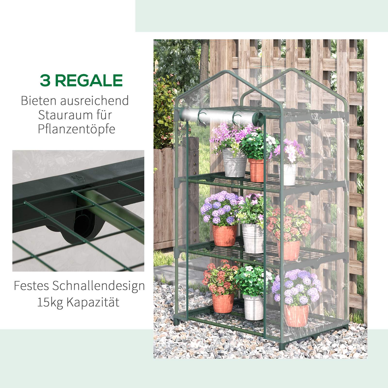 Kompakt balkongväxthus med hyllor, väderbeständigt, 125 cm