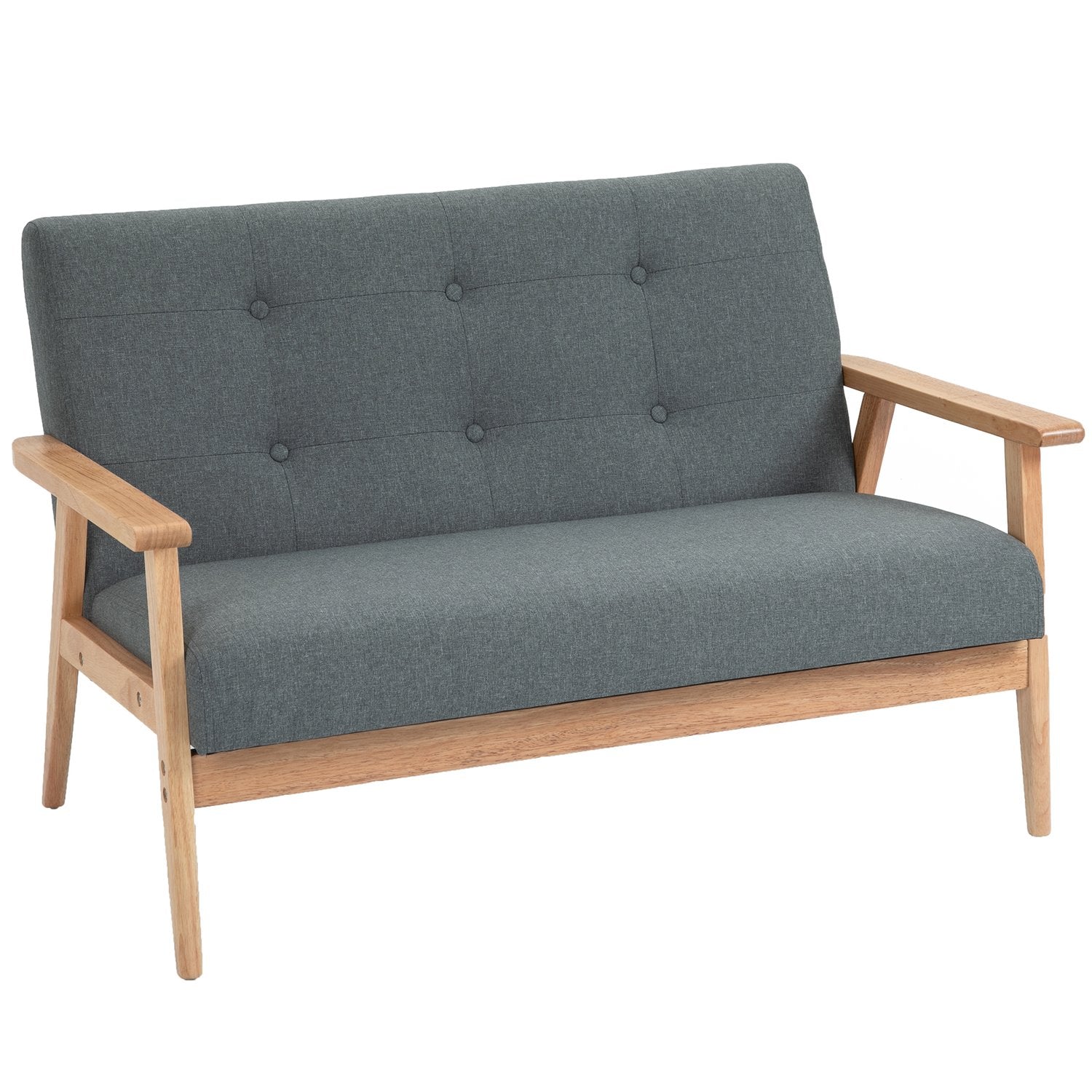 Kompakt grå linne Loveseat – 2-sits, gummiträram