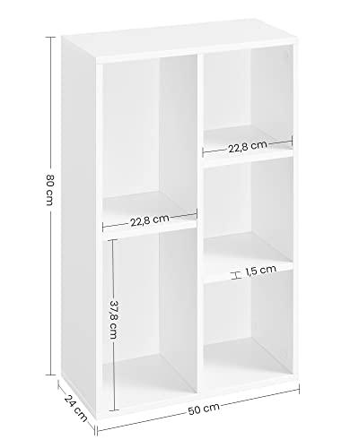 Kompakt hvit bokhylle med 5 hyller, ripebestandig