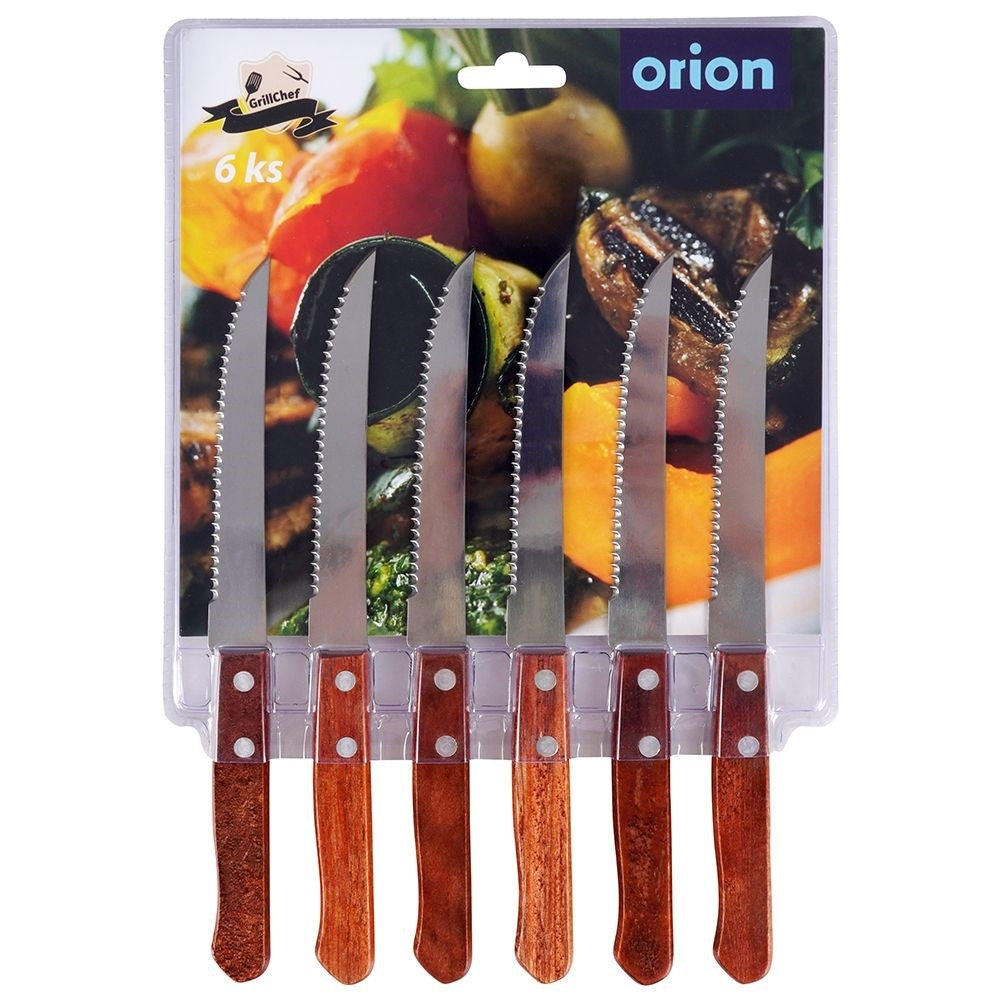 Komplett set med sex styckknivar med tandat blad för grillning