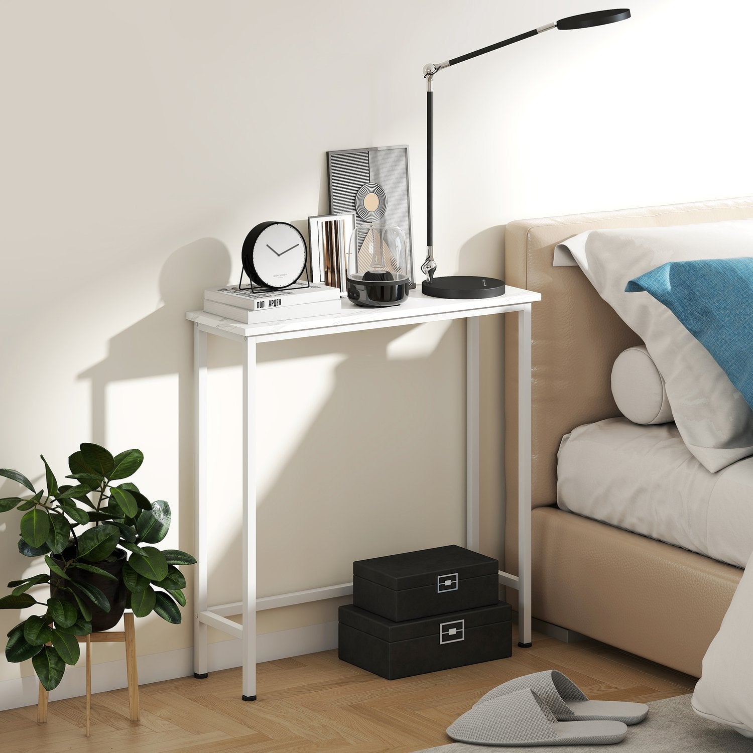 Konsolbord med justerbara fötter, tippskydd, 75x24x76 cm, vit
