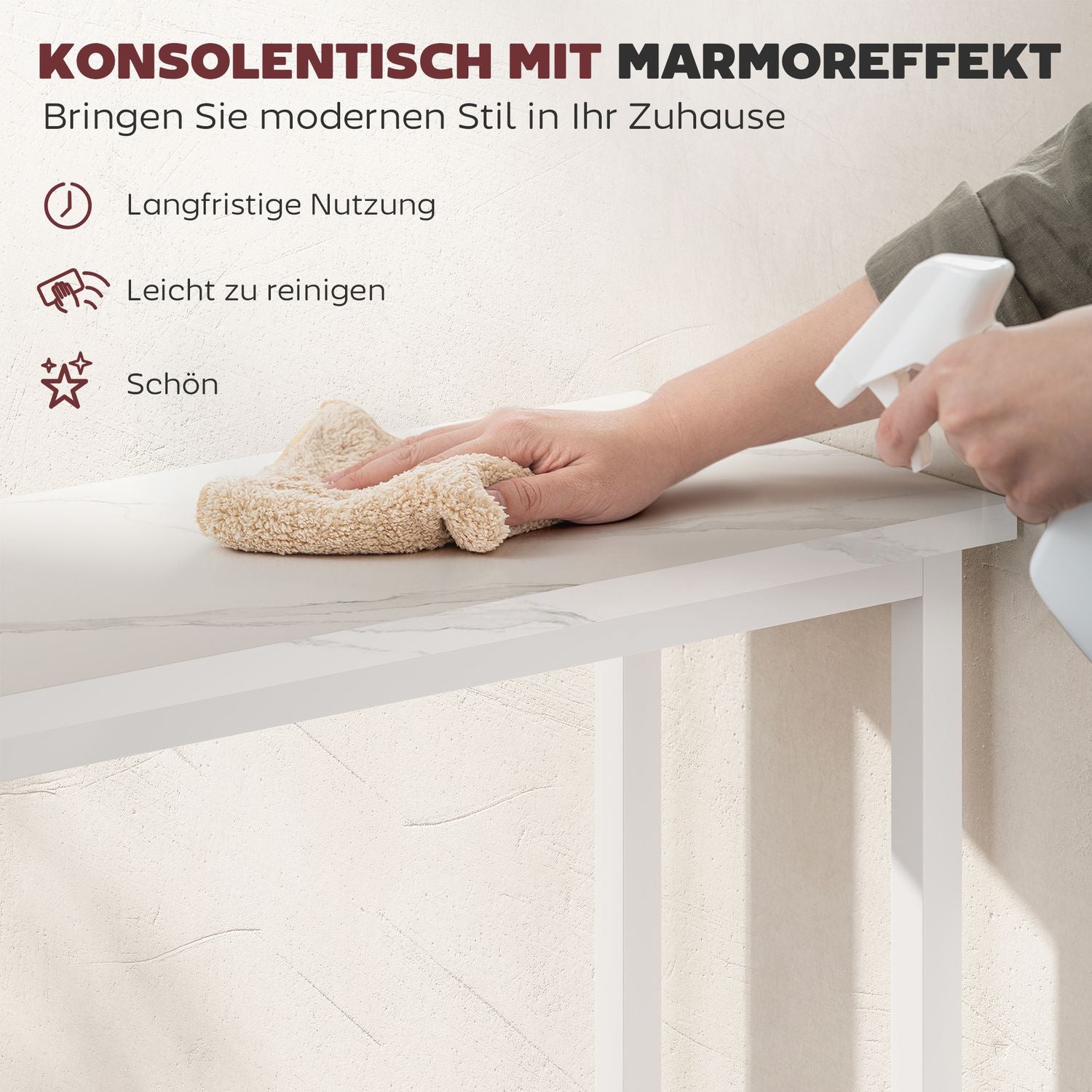 Konsolbord med justerbara fötter, tippskydd, 75x24x76 cm, vit