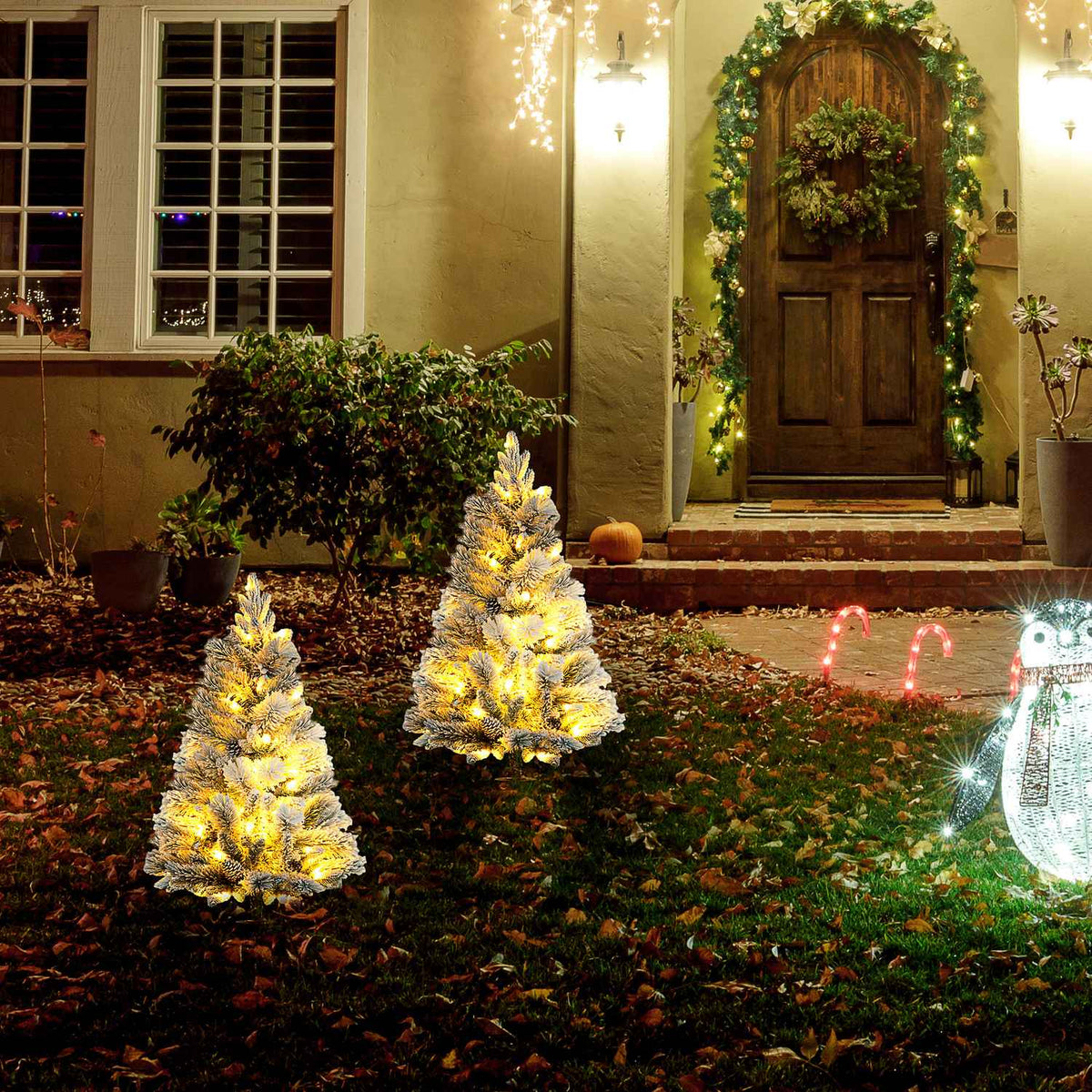 Konstgjorda julgranar, 90 cm, 100 LED-ljus, set om 2