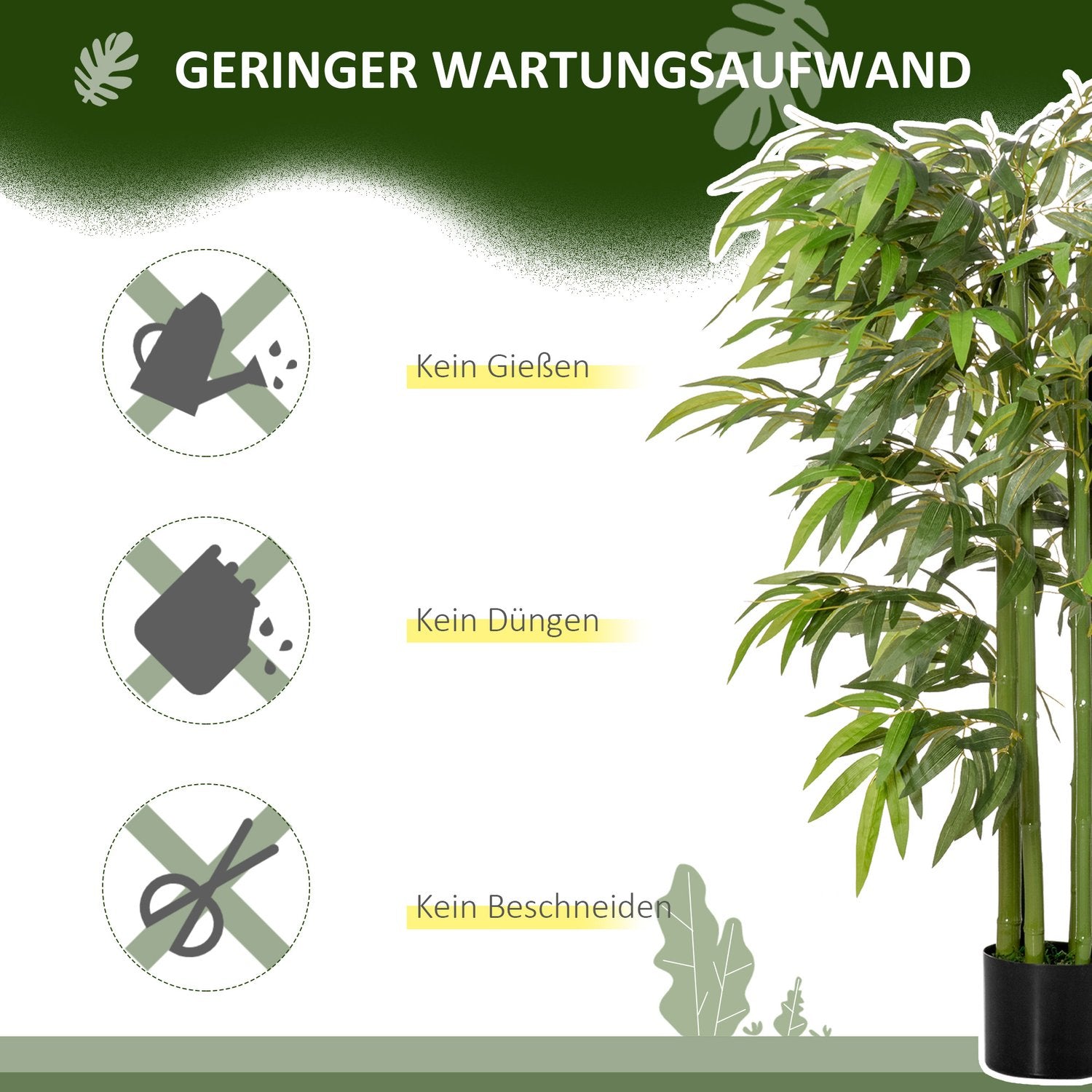 Konstgjord bambuväxt, 140 cm, 780 löv, inomhusdekor