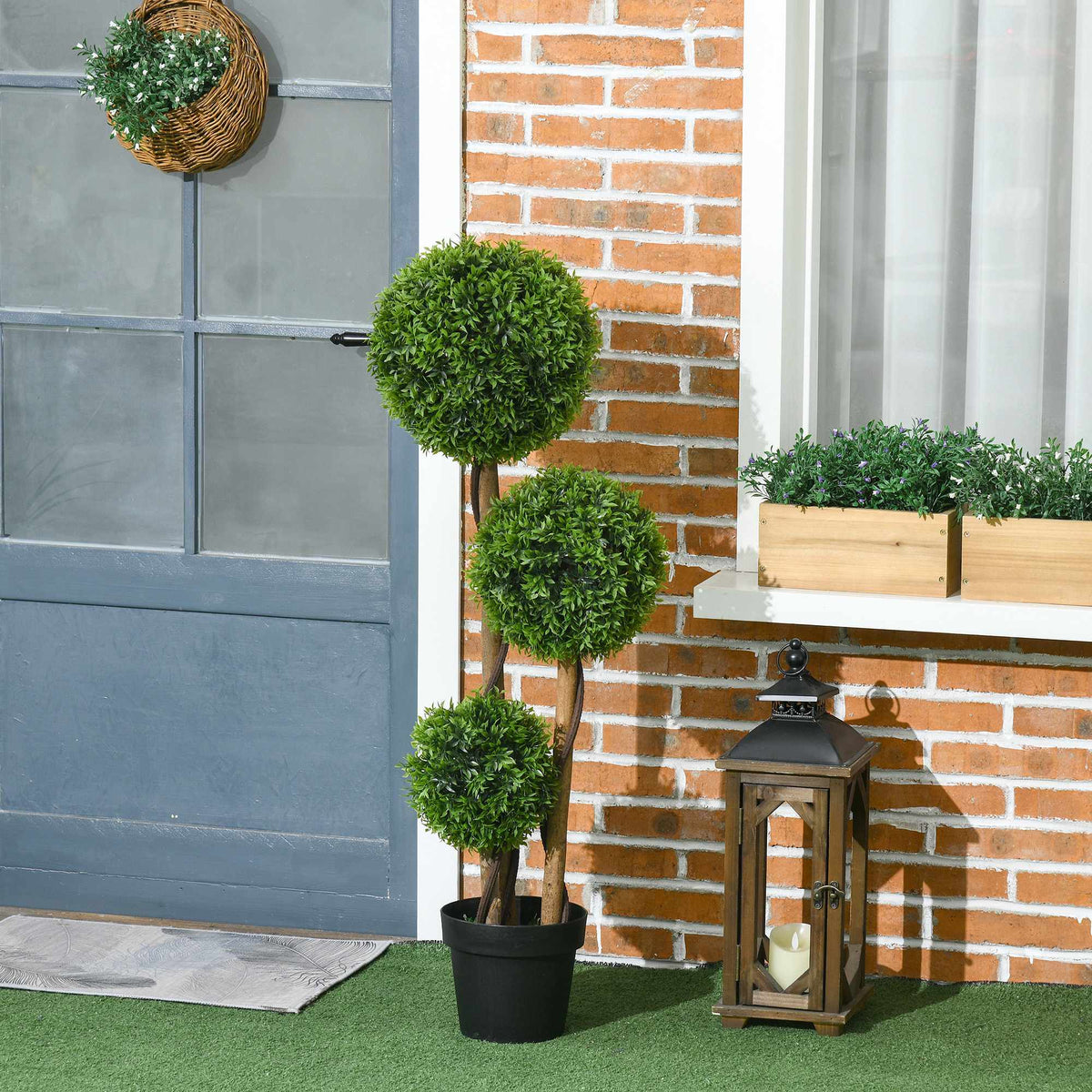 Kunstig buksbom, 110 cm, UV-bestandig, 3 kuler