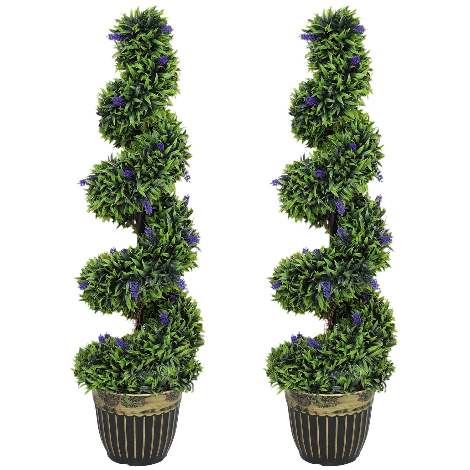 Konstgjord buxbom med lavendel, 115 cm, set om 2
