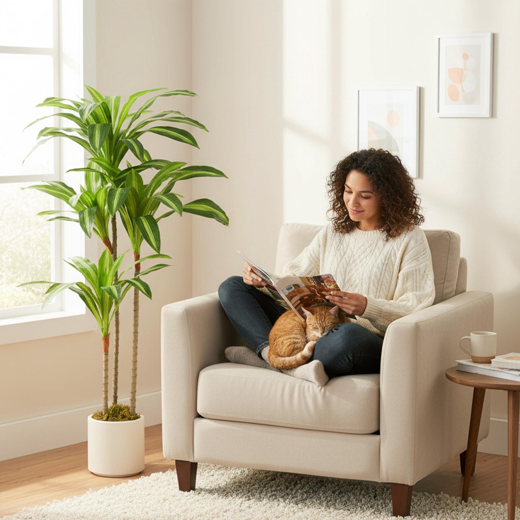 Konstgjord dracaena 120 cm, flexibla stammar, vit kruka