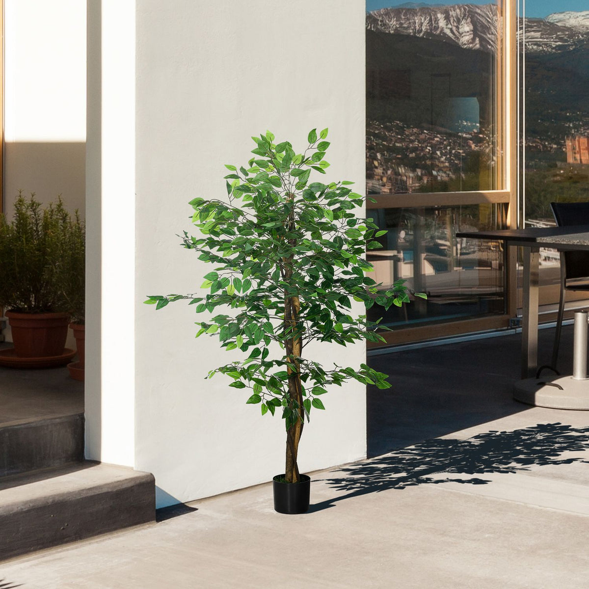 Kunstig ficustre 150 cm med potte – naturtro potteplante