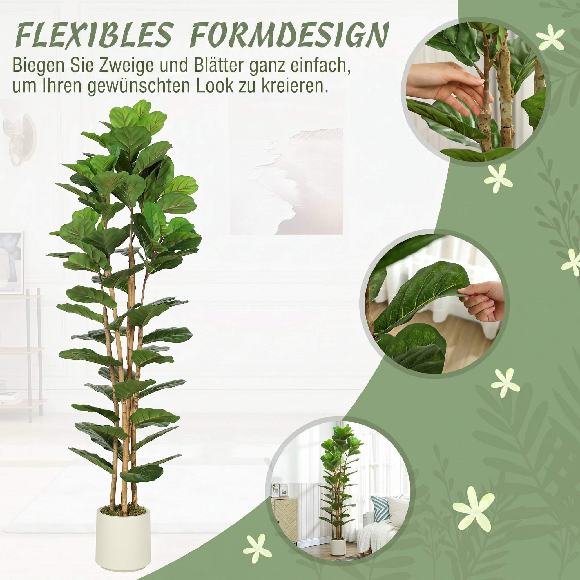 Konstgjord fikonträd med fiolblad 180 cm, trästam, kruka