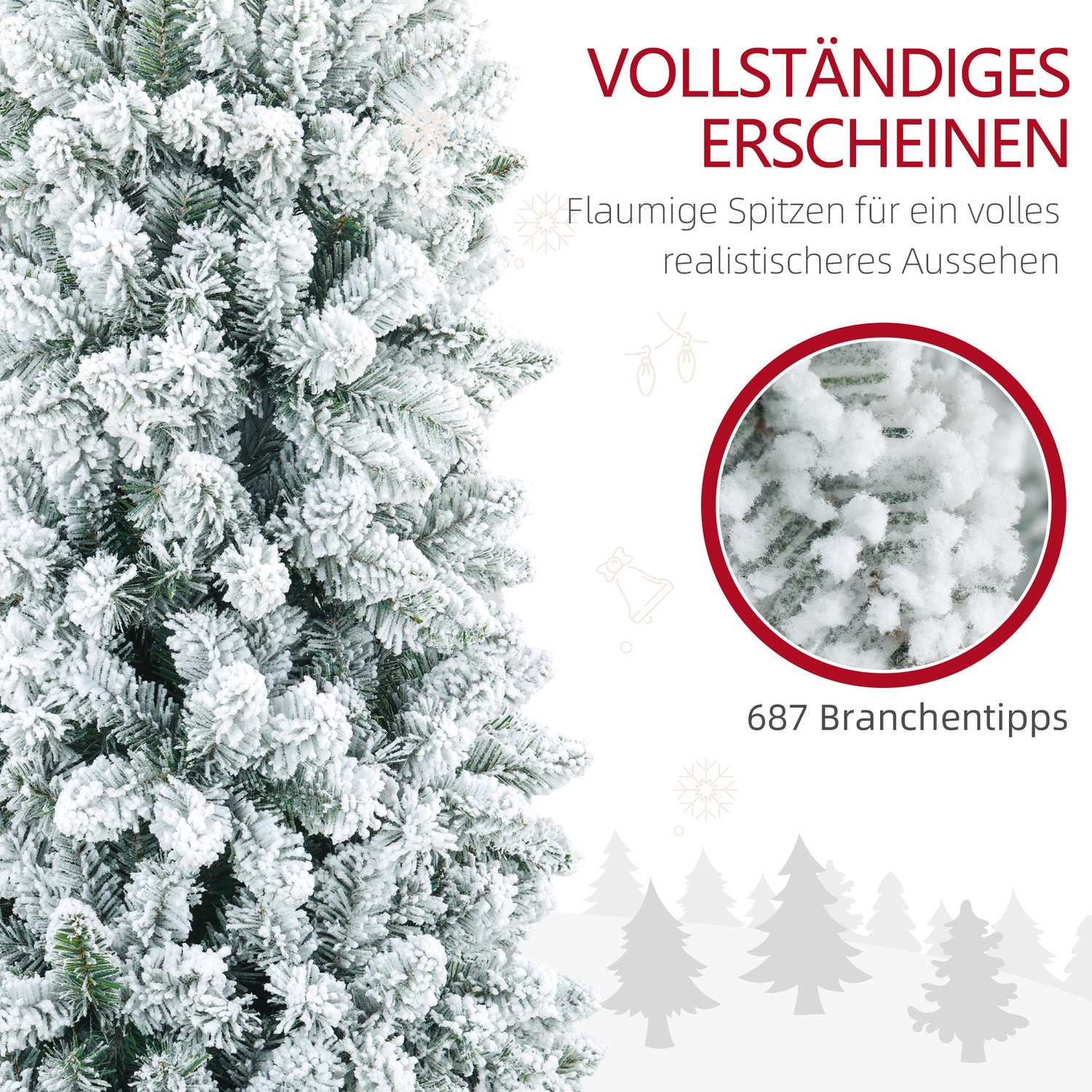 Konstgjord julgran, 210 cm, smal design, snötäckt