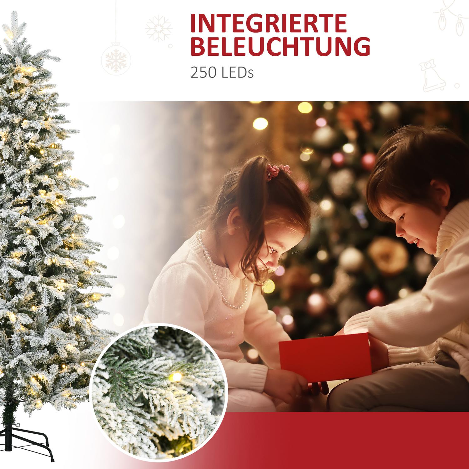 Konstgjord julgran med ljus, 180 cm, snöeffekt