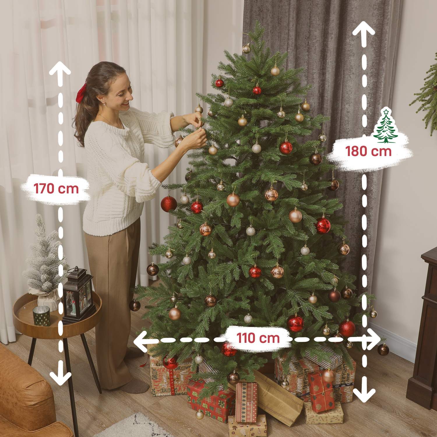 Konstgjord julgran, realistiskt utseende, vikbara grenar