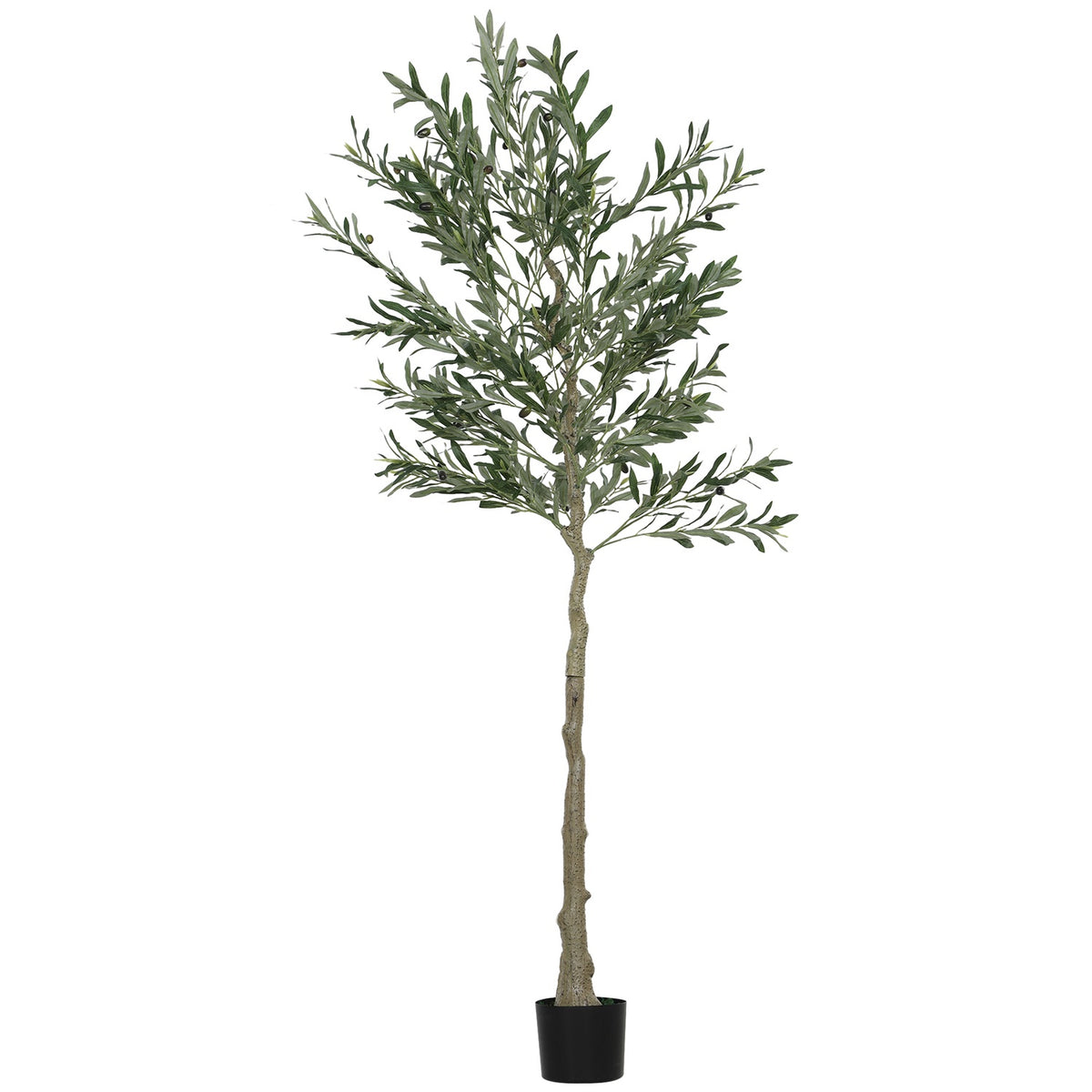 Kunstig oliventre, 180 cm, 900 blader, 40 oliven, robust blomsterpotte, dekorativ plante, grønn