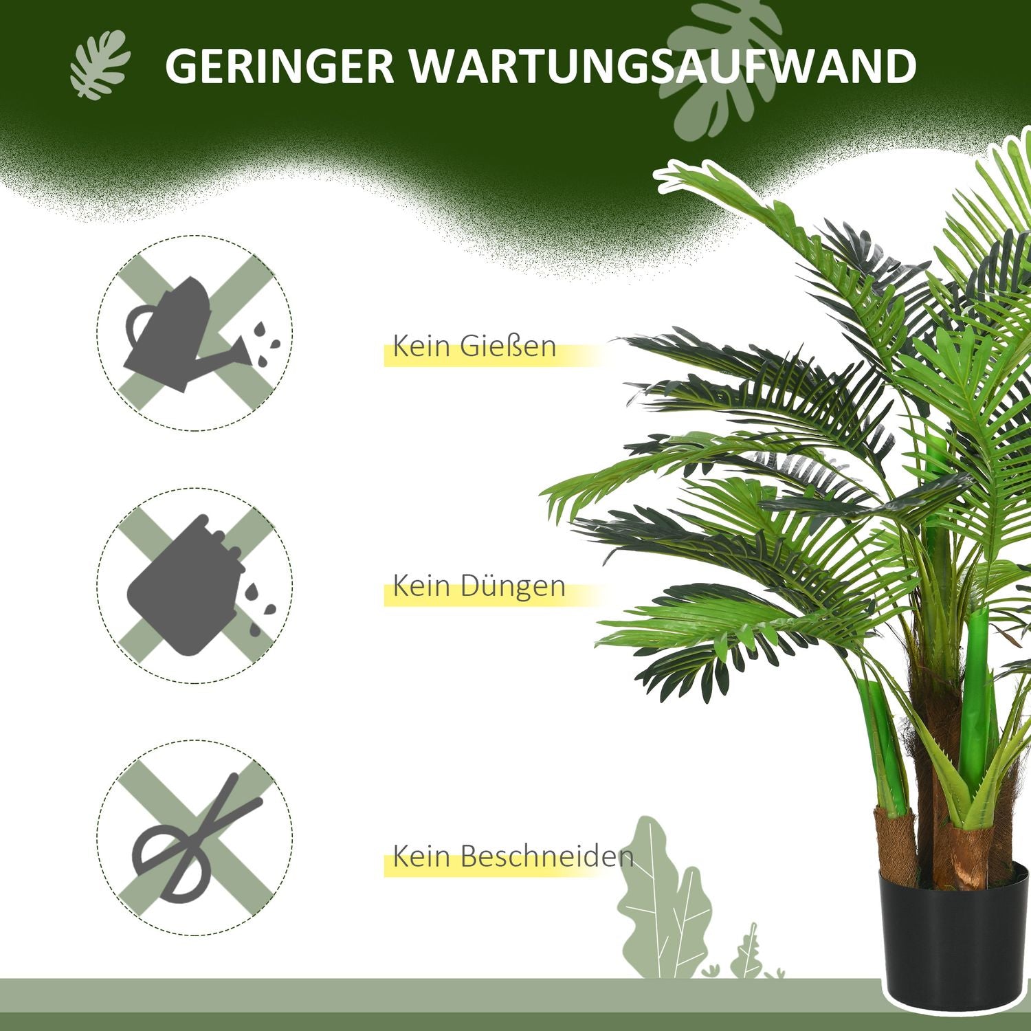 Konstgjord palm, 100 cm med 27 grenar, dekor inomhus/utomhus