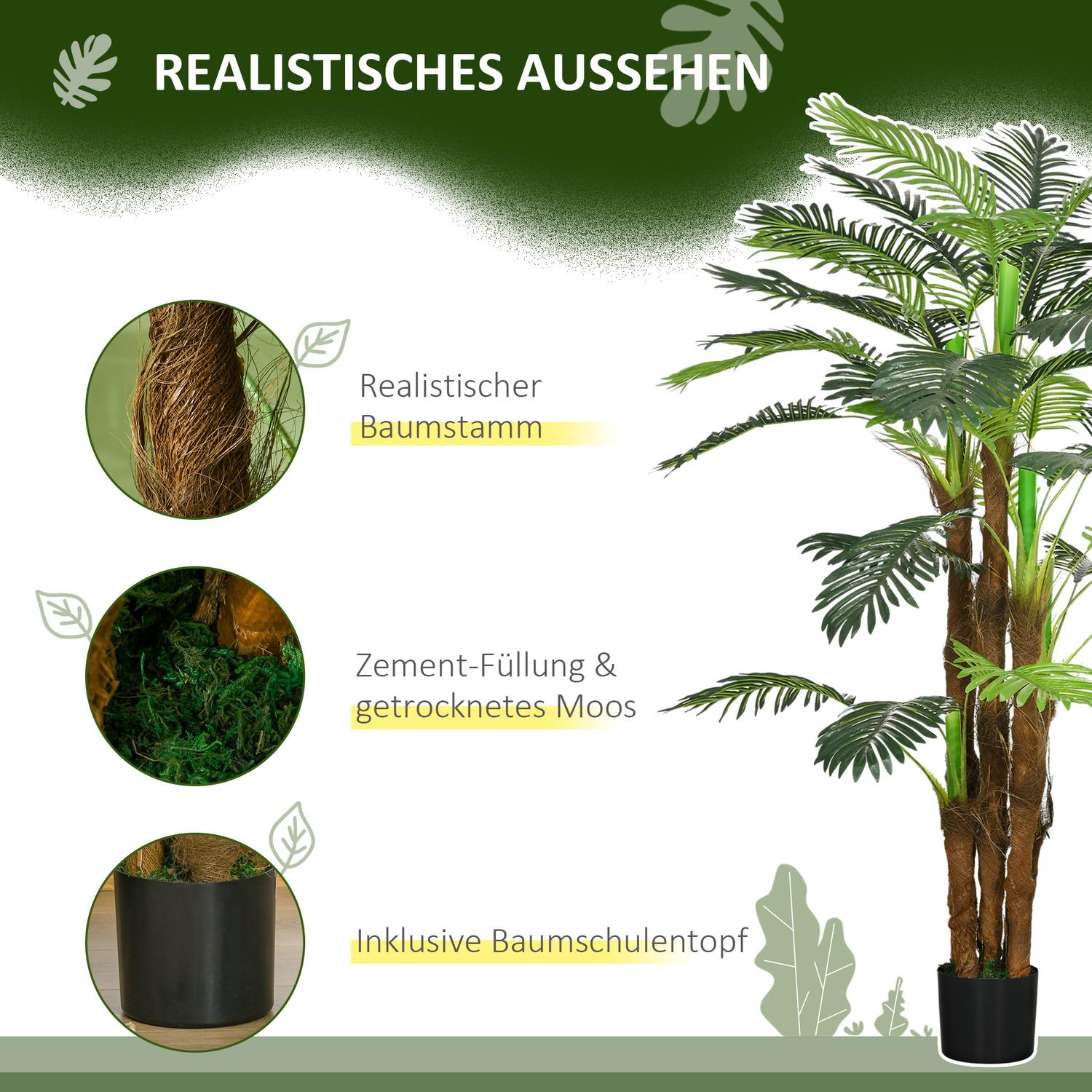 Konstgjord palm – 160 cm, 36 grenar, inomhus/utomhus