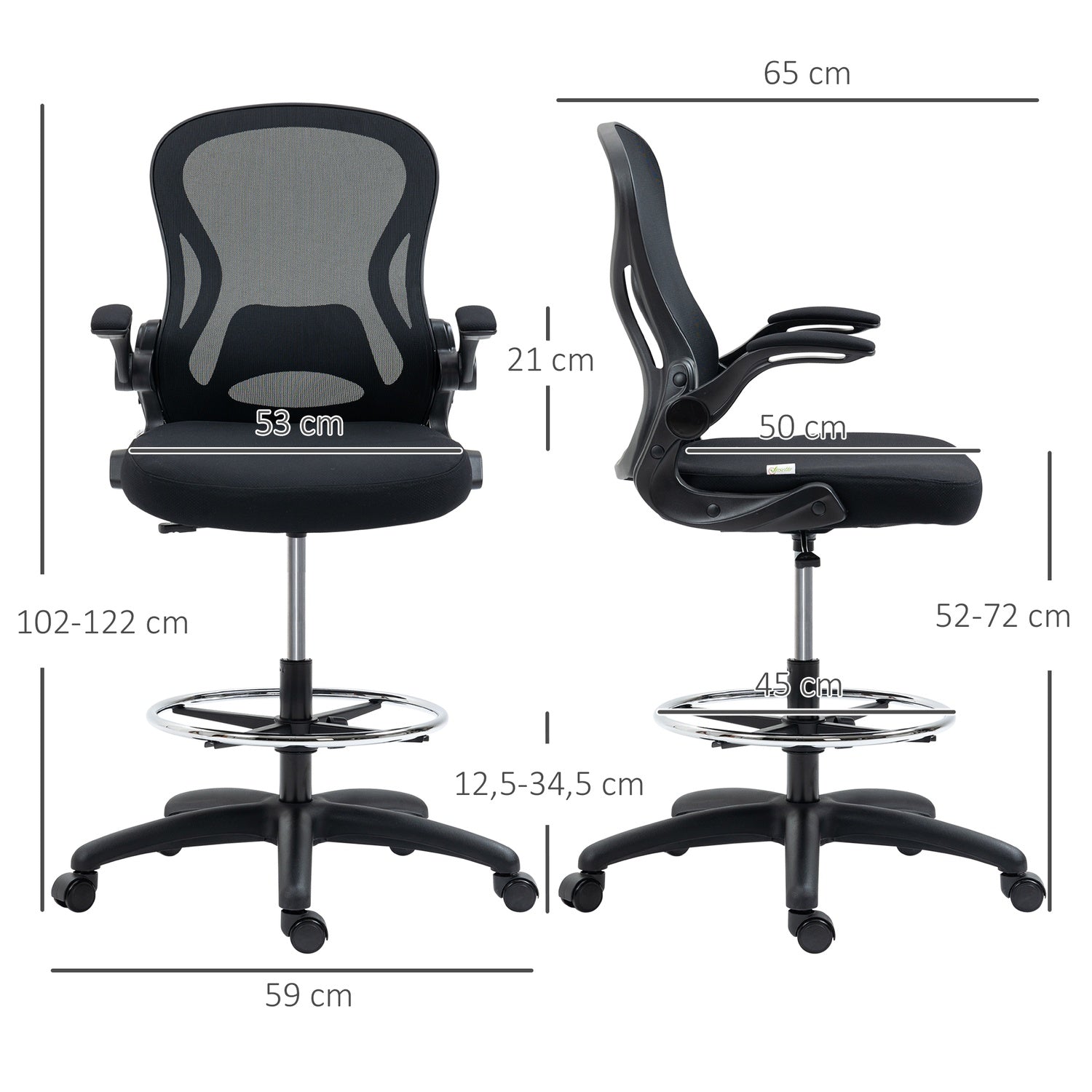 Ergonomisk kontorsstol med hjul & svankstöd, svart
