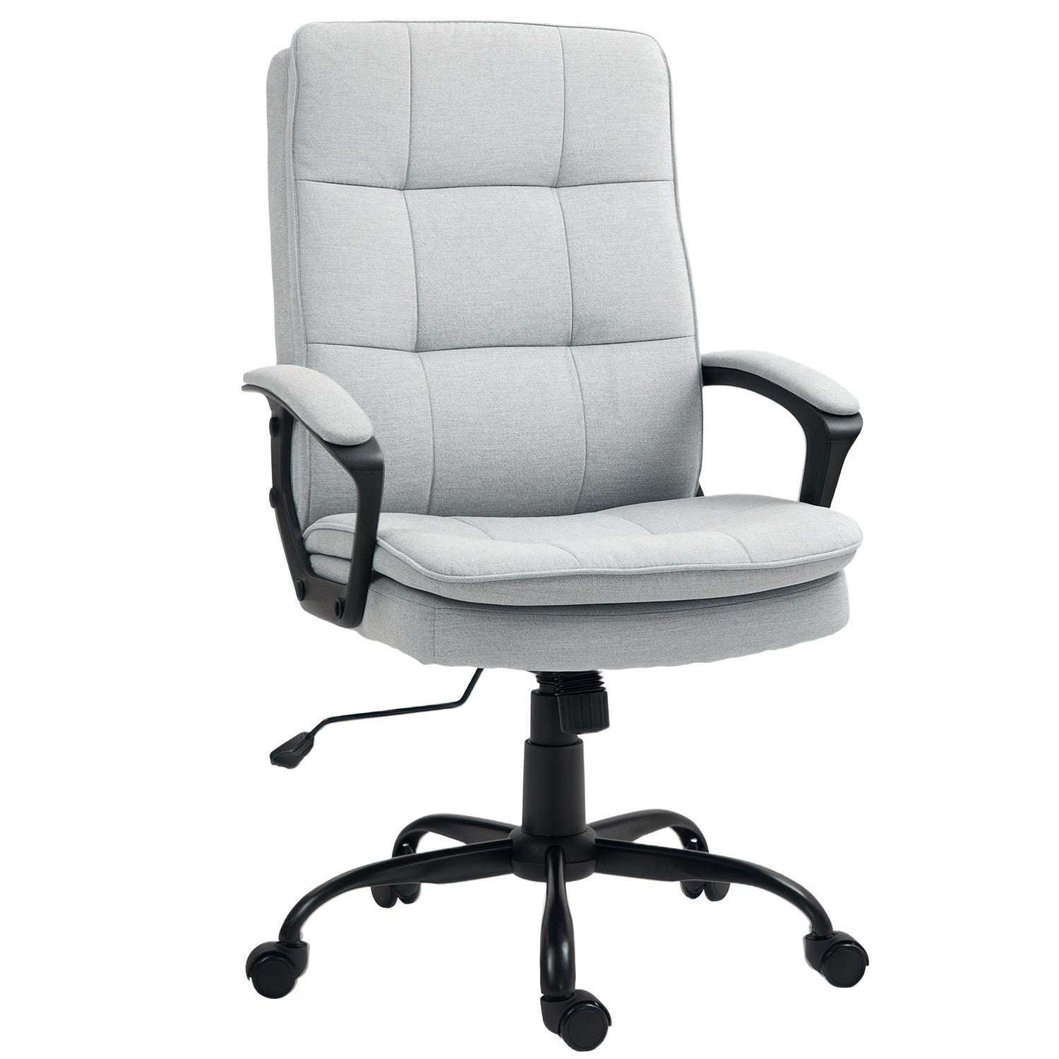Ergonomisk kontorsstol, justerbar med armstöd, grått linne