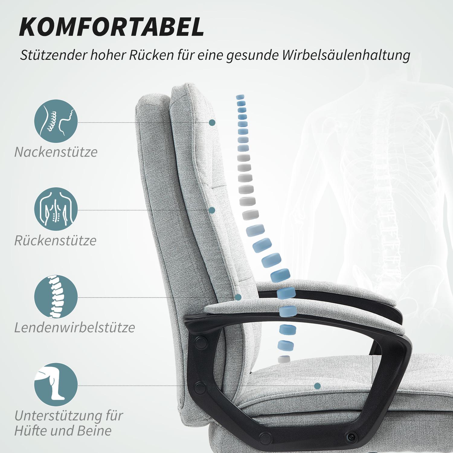Ergonomisk kontorsstol, justerbar med armstöd, grått linne