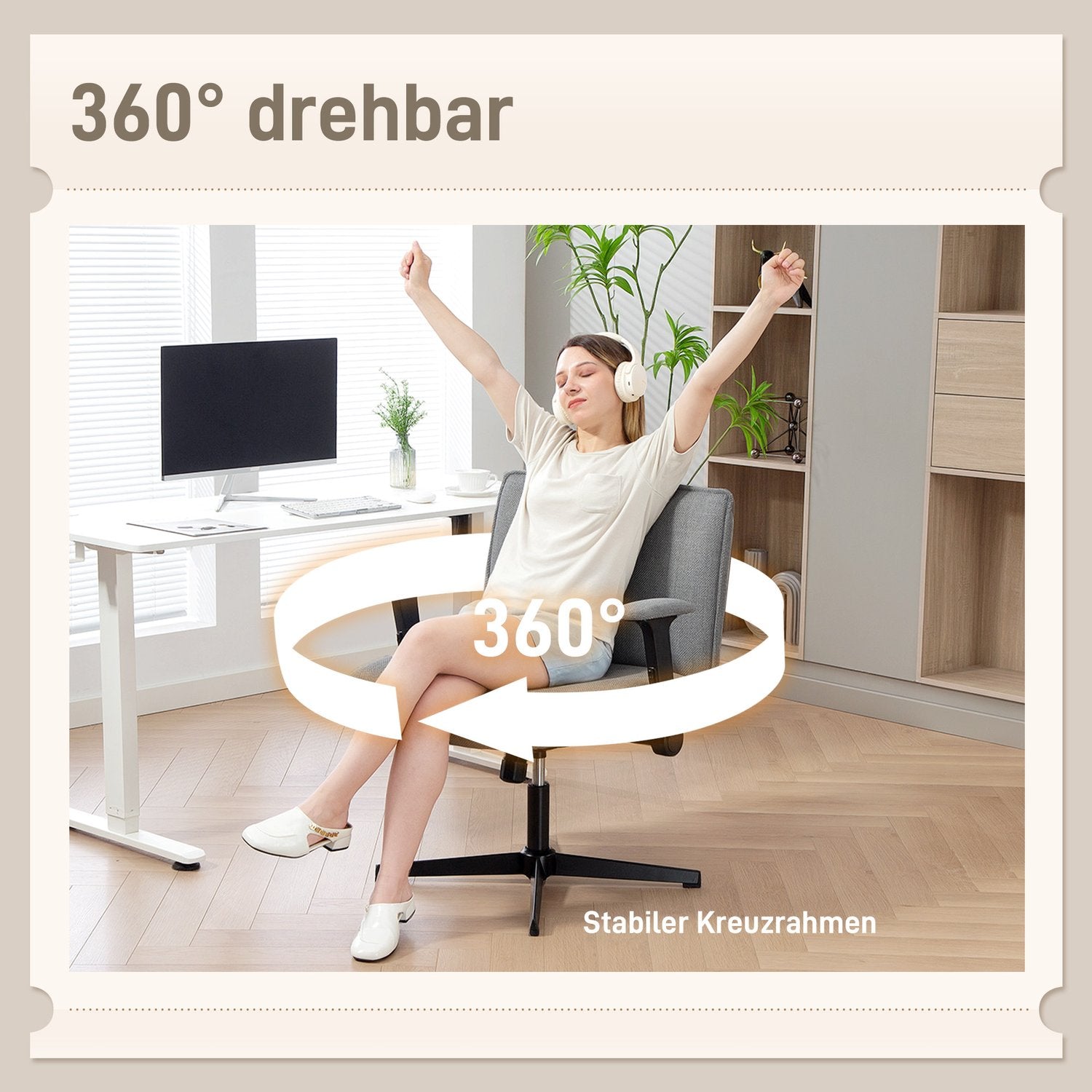 Kontorsstol, Hopfällbara armstöd, Bred linne-look, Justerbar höjd
