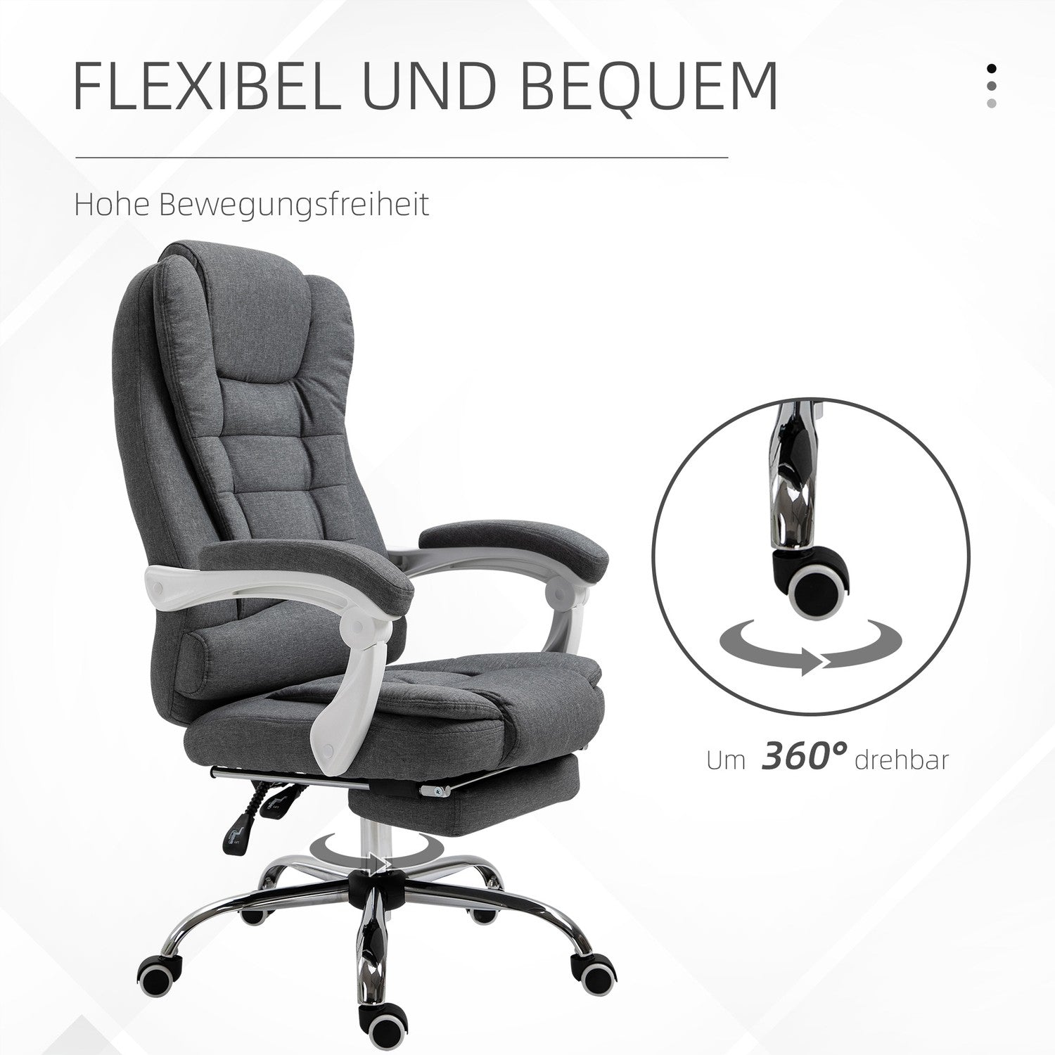Kontorsstol med fotstöd, höjdjusterbar, linne-look