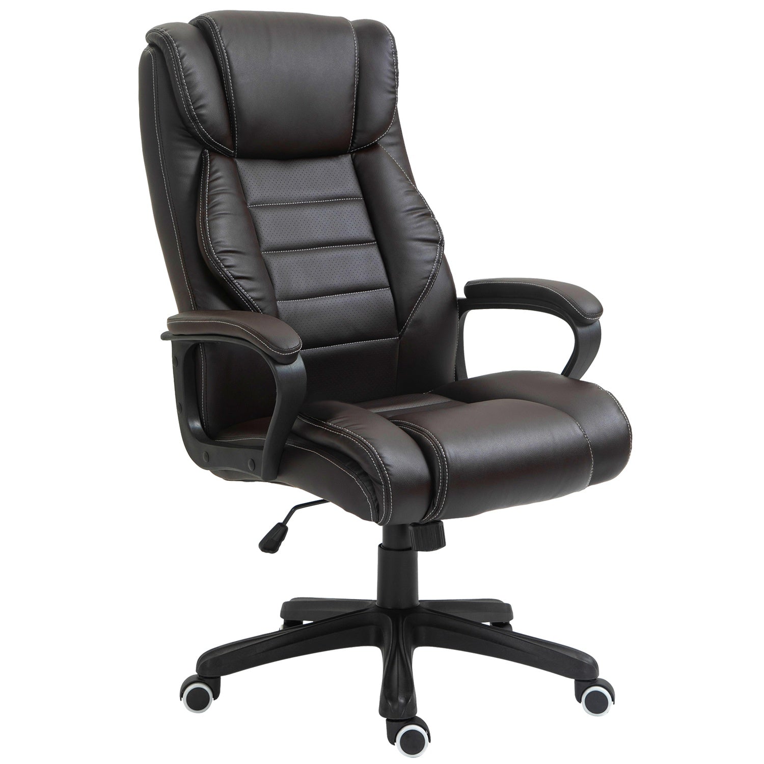 Kontorstol med massasjefunksjon, høydejusterbar direktørstol, ergonomisk snurrestol, 6 vibrasjonspunkter, brun