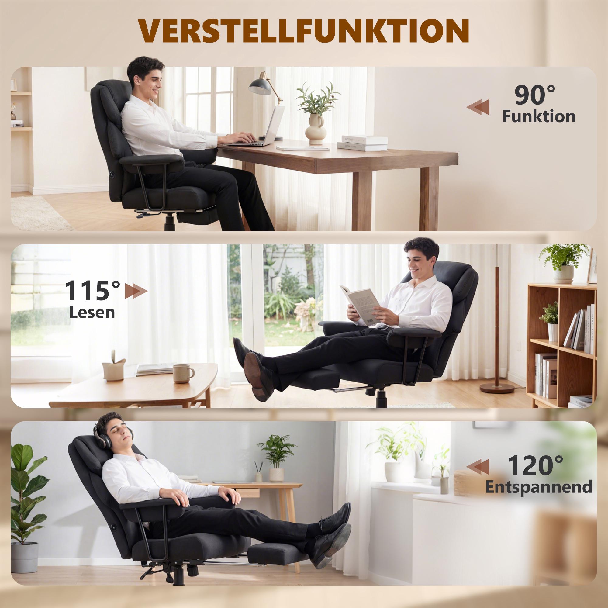 Kontorsstol med massage, lutning och fotstöd, svart läder