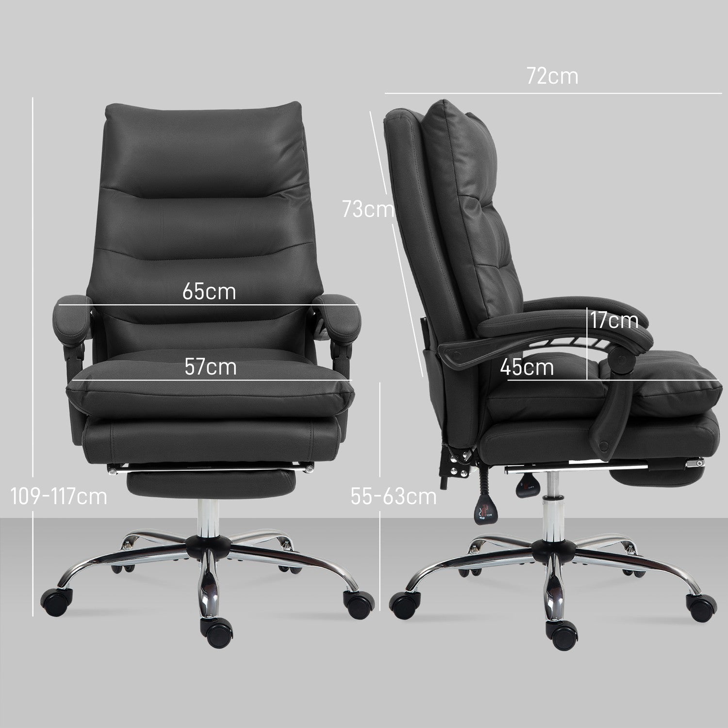 Kontorsstol med massage, värme, recline, svart, 65x72x109-117cm
