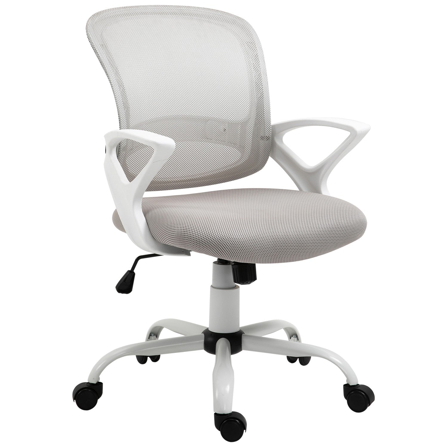 Kontorsstol, skrivbordsstol med hjul, ergonomisk, höj- och sänkbar, grå