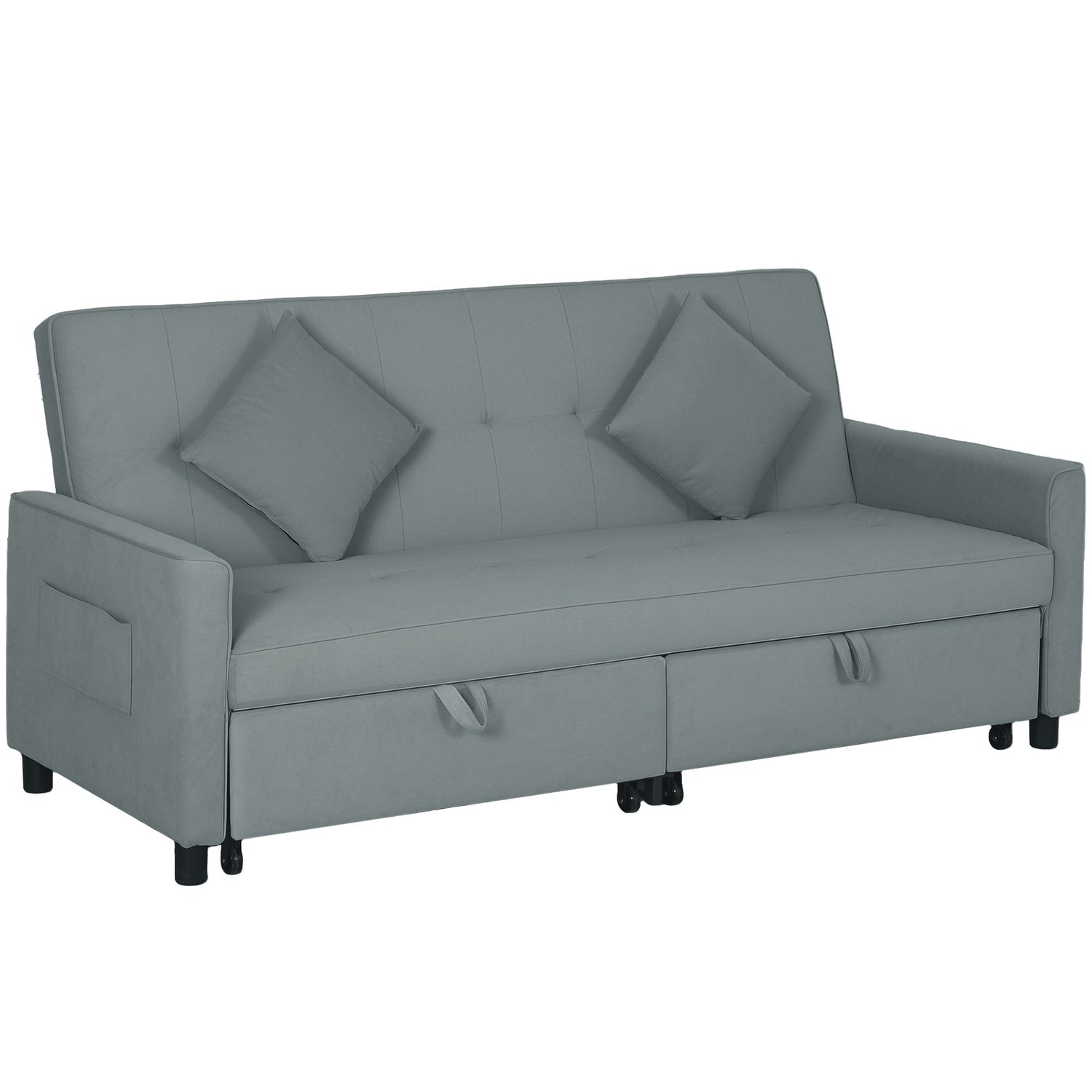 Konvertibel 3-seters sovesofa med justerbar ryggstøtte, grå