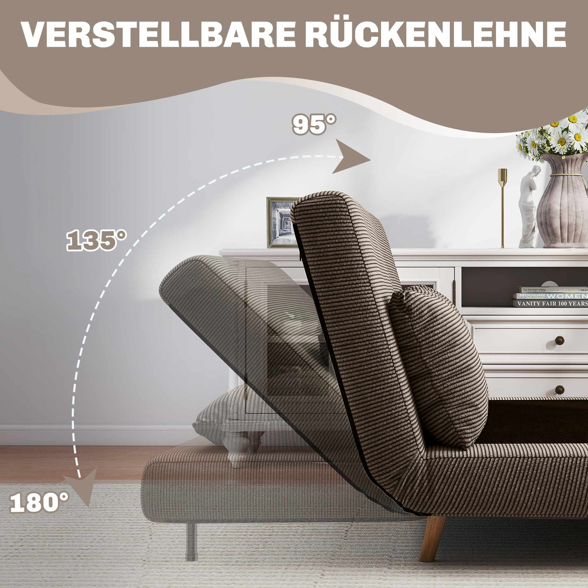 Konvertibel bäddsoffa, justerbart ryggstöd, manchester, 120 kg kapacitet