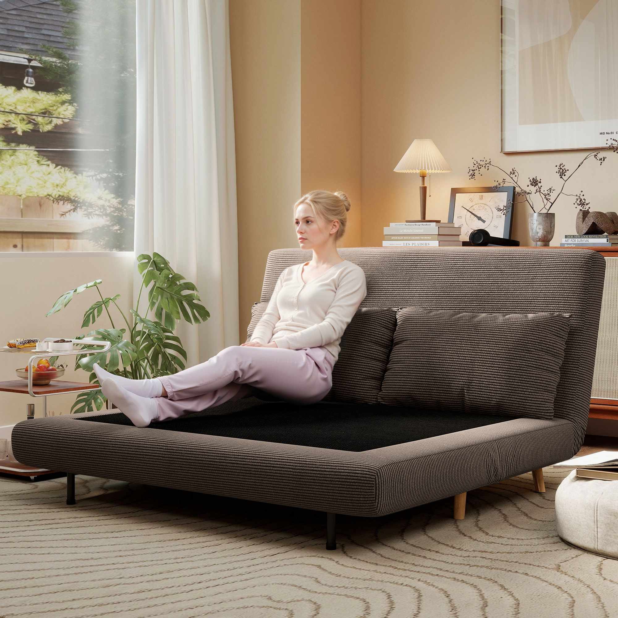Konvertibel bäddsoffa, justerbart ryggstöd, manchester, 120 kg kapacitet